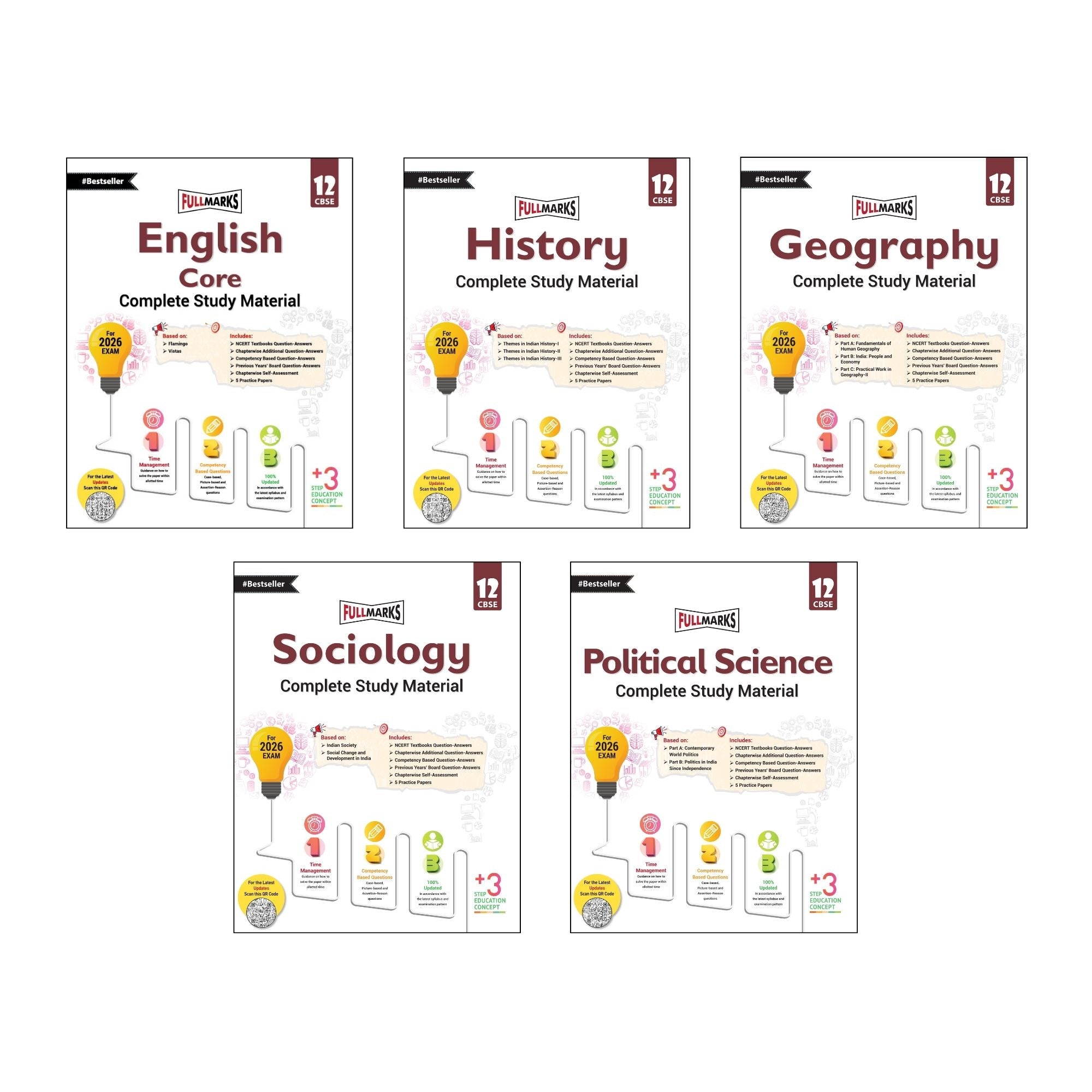 Full Marks Class 12 Combo of 5 Books - English Core + History + Geography + Sociology + Political Science | Complete Study Material