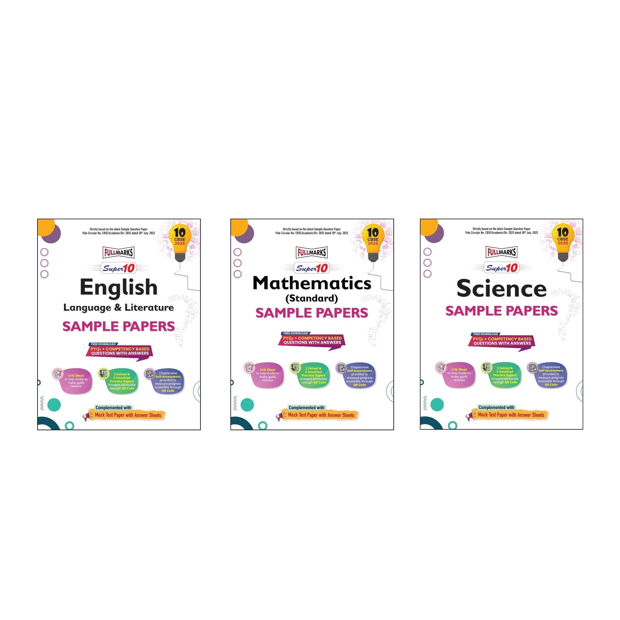 Full Marks Super 10 Sample Paper Combo of 3 for Class 10 – English Language & Literature + Mathematics Standard + Science | Latest Sample Papers for CBSE 2026 Exam
