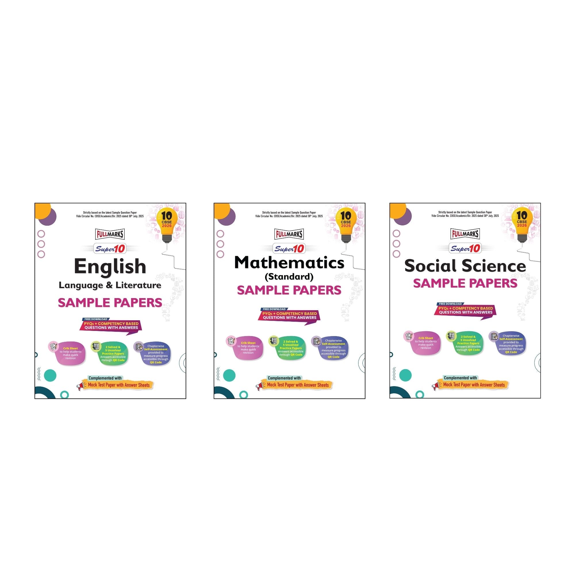 Full Marks Super 10 Sample Paper Combo of 3 for Class 10 – English Language & Literature + Mathematics Standard + Social Science | Latest Sample Papers for CBSE 2026 Exam