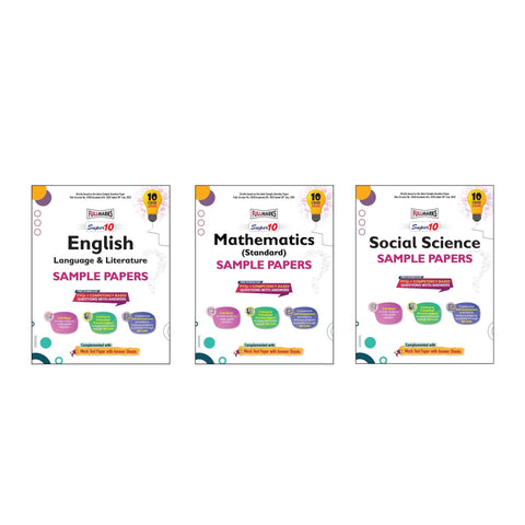 Full Marks Super 10 Sample Paper Combo of 3 for Class 10 – English Language & Literature + Mathematics Standard + Social Science | Latest Sample Papers for CBSE 2026 Exam