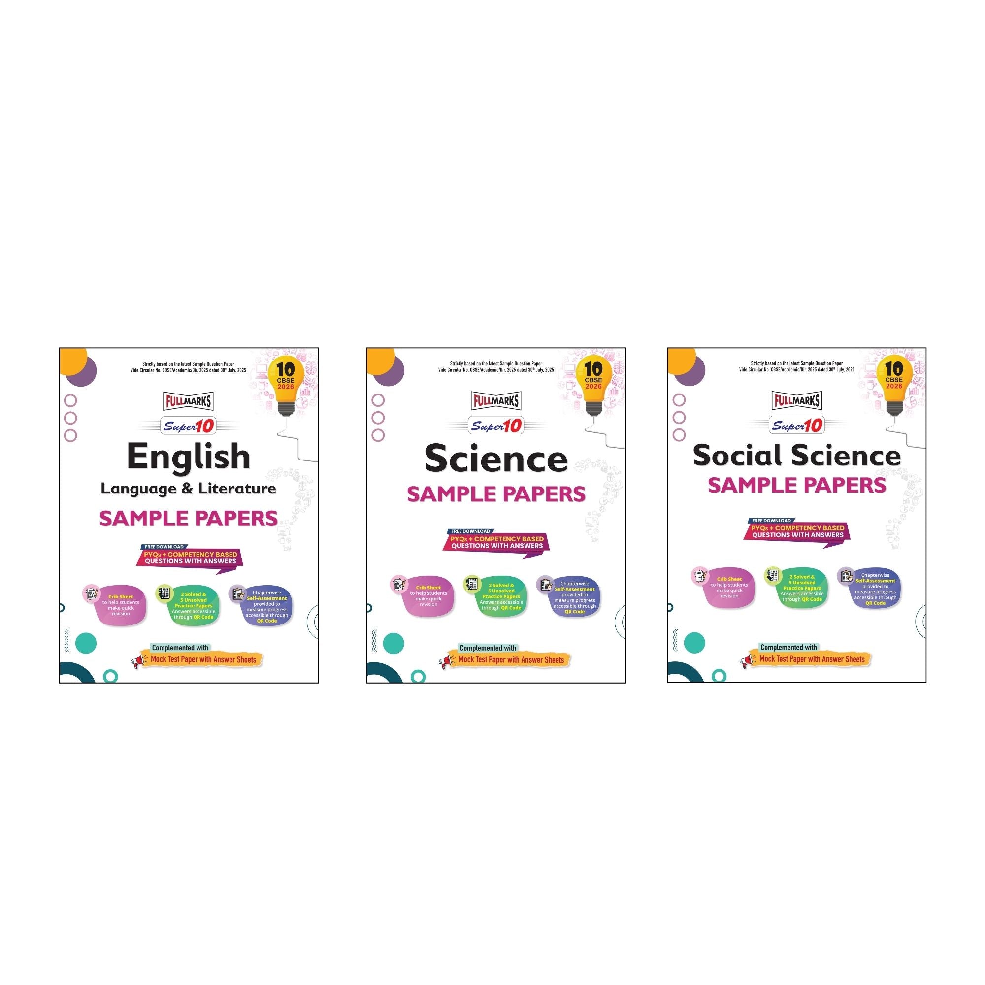 Full Marks Super 10 Sample Paper Combo of 3 for Class 10 – English Language & Literature + Science + Social Science | Latest Sample Papers for CBSE 2026 Exam