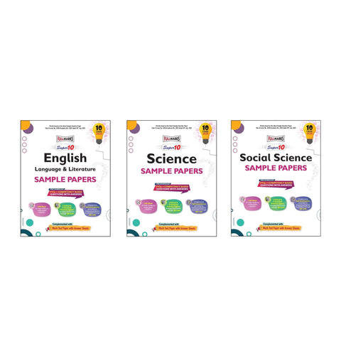 Full Marks Super 10 Sample Paper Combo of 3 for Class 10 – English Language & Literature + Science + Social Science | Latest Sample Papers for CBSE 2026 Exam