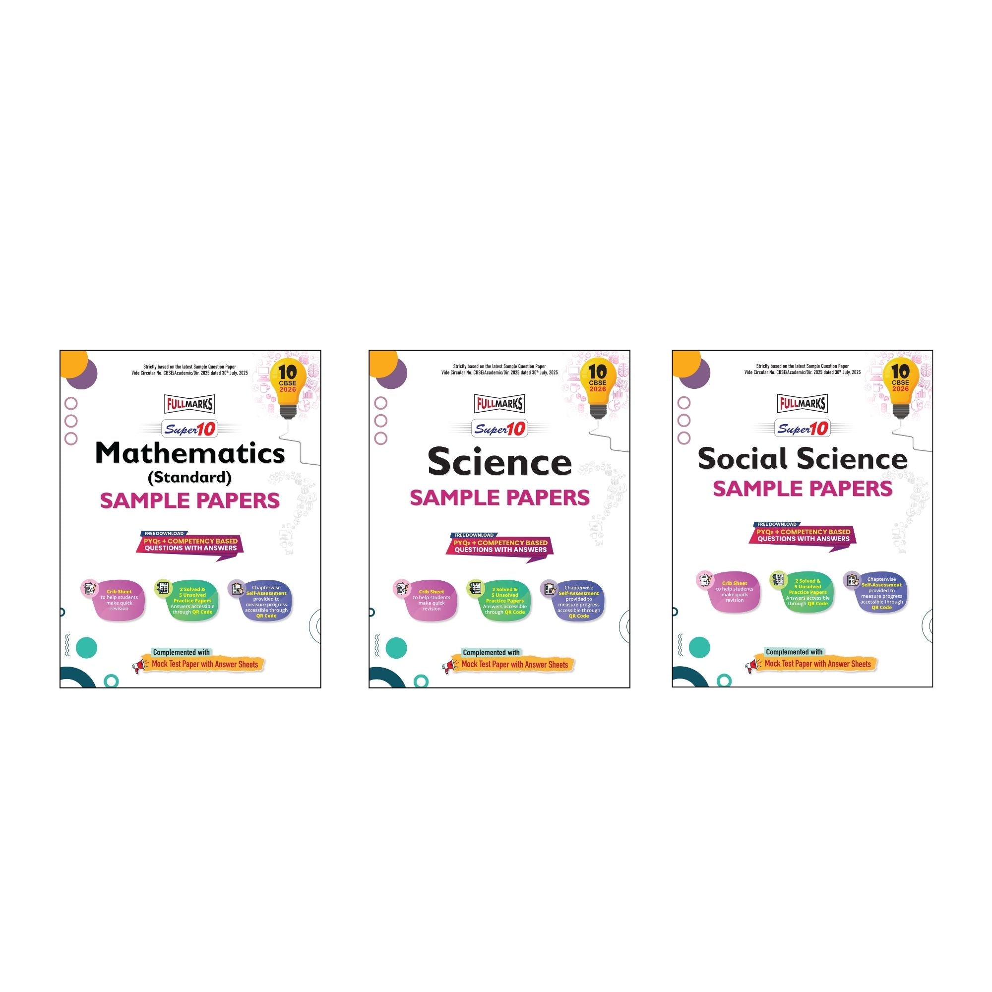 Full Marks Super 10 Sample Paper Combo of 3 for Class 10 – Mathematics Standard + Science + Social Science | Latest Sample Papers for CBSE 2026 Exam