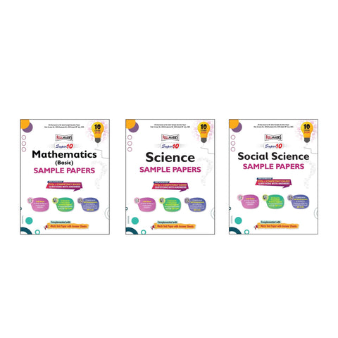 Full Marks Super 10 Sample Paper Combo of 3 for Class 10 – Mathematics Basic + Science + Social Science | Latest Sample Papers for CBSE 2026 Exam