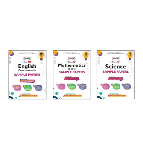 Full Marks Super 10 Sample Paper Combo of 3 for Class 10 – English Communicative + Mathematics Basic + Science | Latest Sample Papers for CBSE 2026 Exam