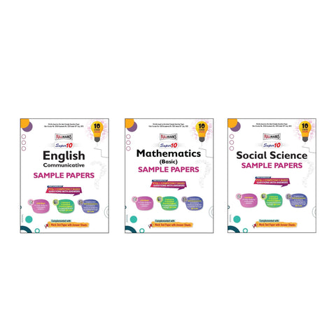 Full Marks Super 10 Sample Paper Combo of 3 for Class 10 – English Communicative + Mathematics Basic + Social Science | Latest Sample Papers for CBSE 2026 Exam