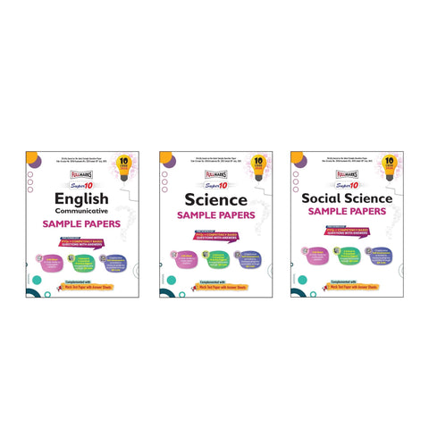 Full Marks Super 10 Sample Paper Combo of 3 for Class 10 – English Communicative + Science + Social Science | Latest Sample Papers for CBSE 2026 Exam