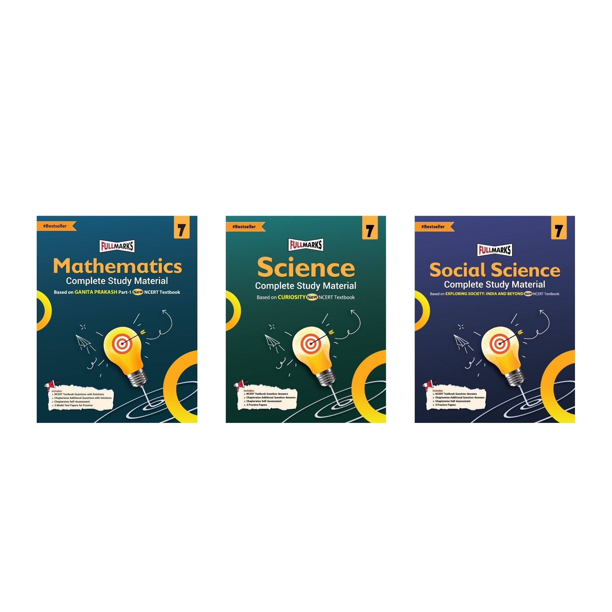 Full Marks Class 7 Combo of 3 Books - Mathematics (GANITA PRAKASH) + Science (CURIOSITY) + Social Science (EXPLORING SOCIETY) | Complete Study Material