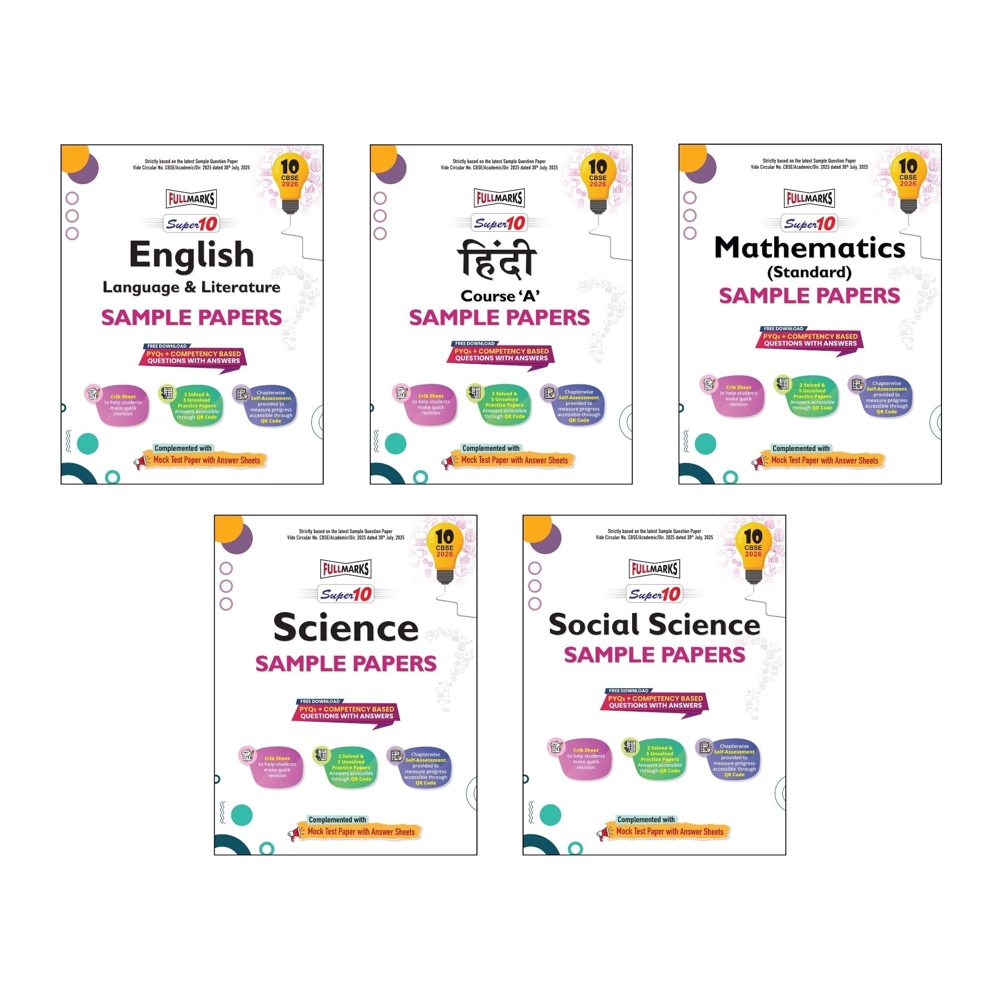 Full Marks Super 10 Sample Paper Combo of 5 for Class 10 – English Language & Literature + Hindi A + Mathematics Standard + Science + Social Science| Latest Sample Papers for CBSE 2026 Exam