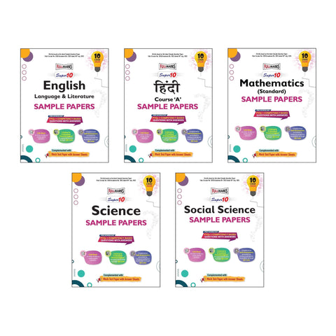 Full Marks Super 10 Sample Paper Combo of 5 for Class 10 – English Language & Literature + Hindi A + Mathematics Standard + Science + Social Science| Latest Sample Papers for CBSE 2026 Exam