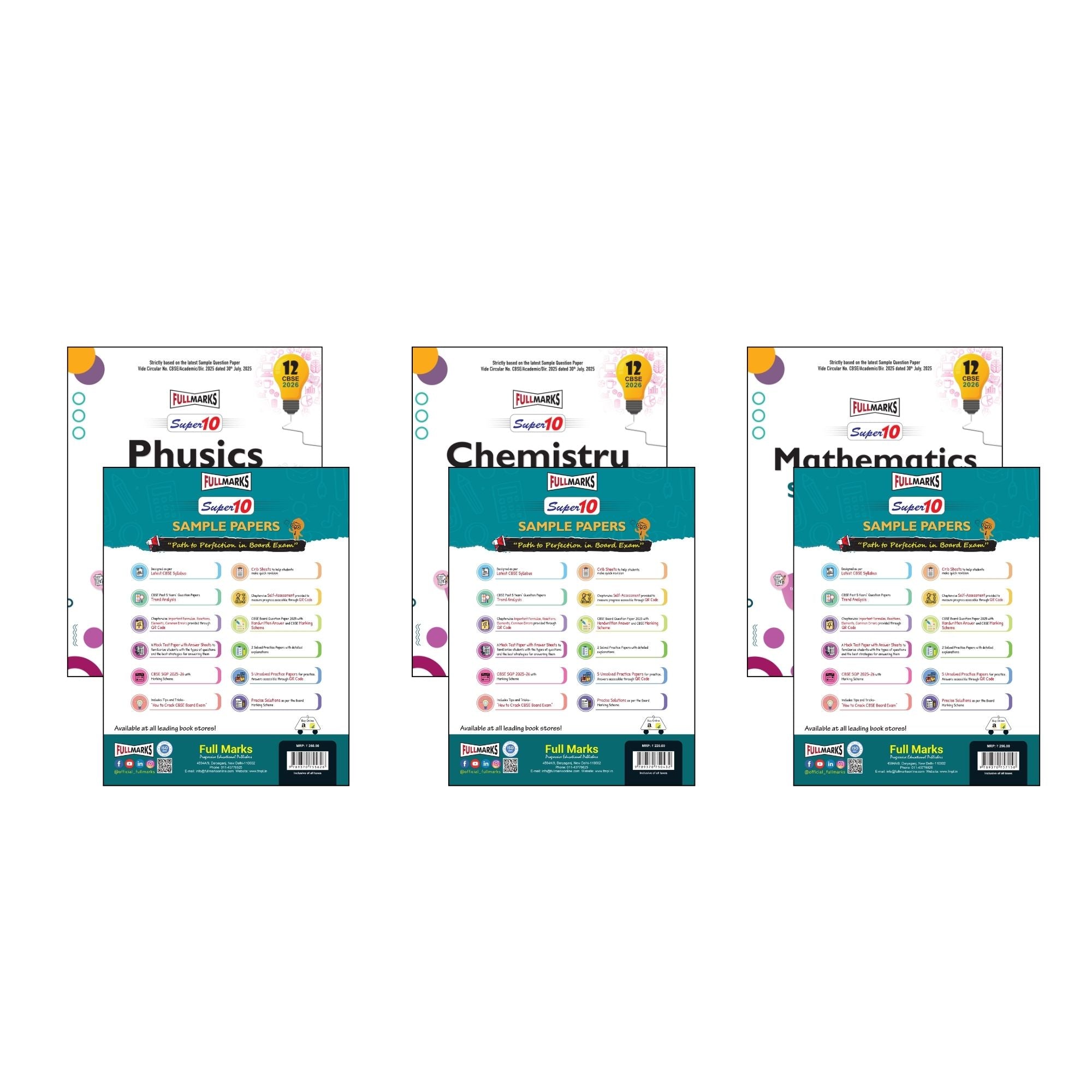 Full Marks Super 10 Sample Paper Combo of 3 for Class 12 – Physics + Chemistry + Mathematics | Latest Sample Papers for CBSE 2026 Exam