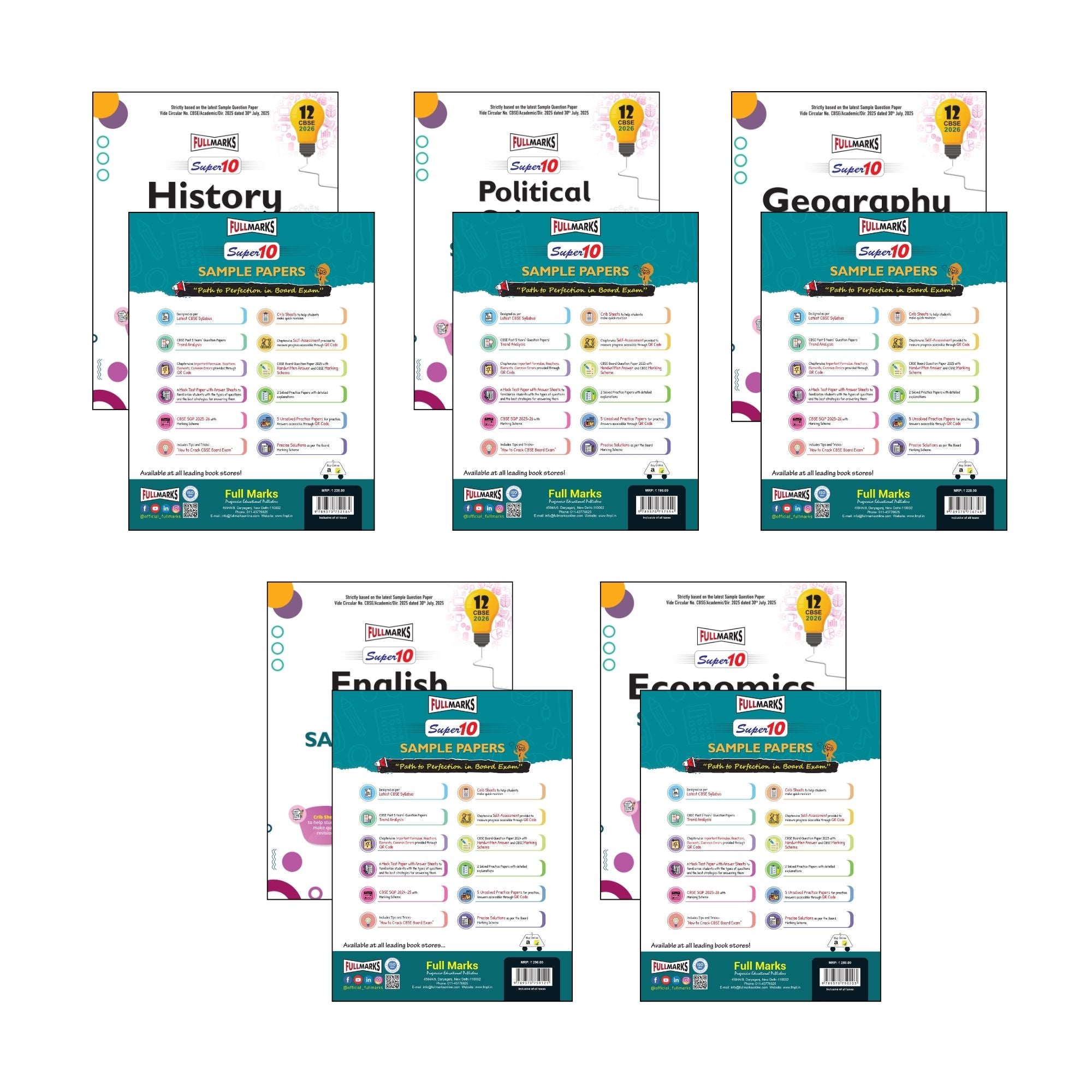 Full Marks Super 10 Sample Paper Combo of 5 for Class 12 – History + Political Science + Geography + English Core + Economics| Latest Sample Papers for CBSE 2026 Exam