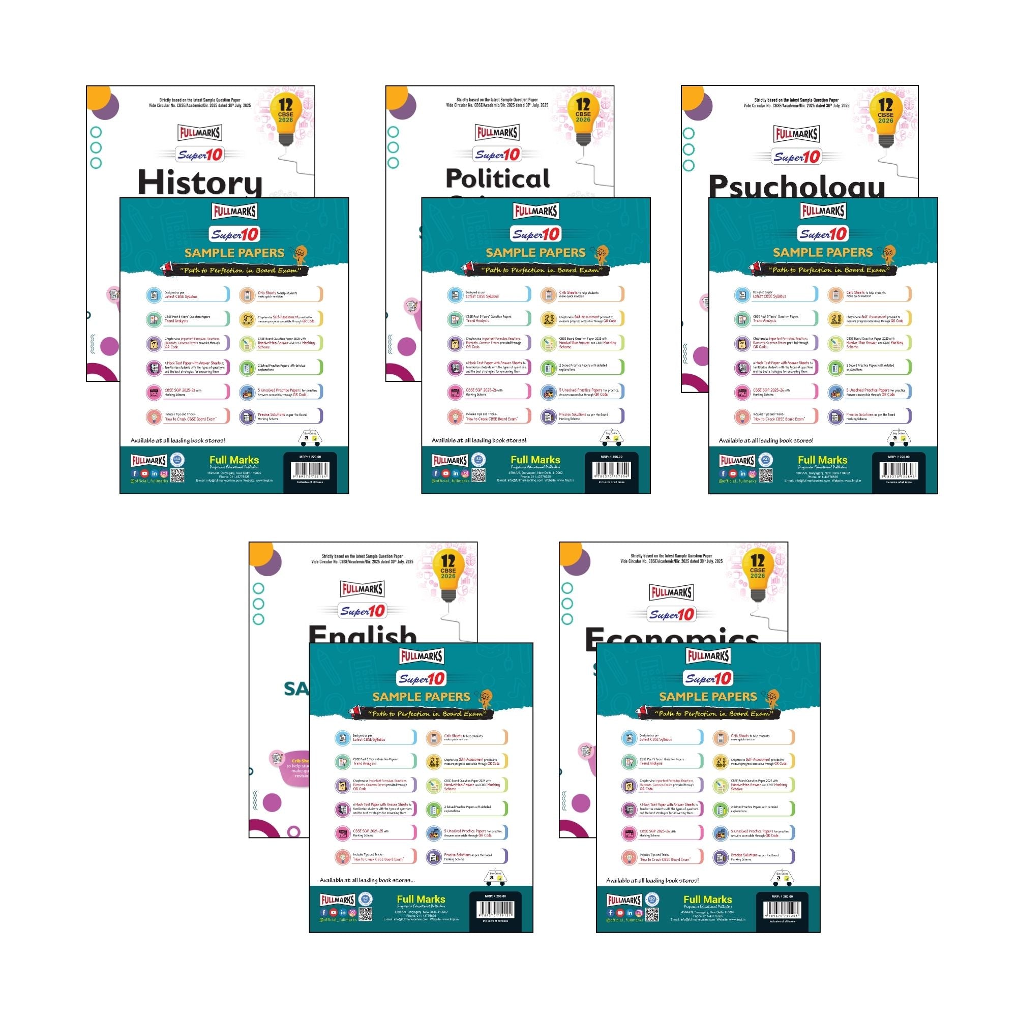 Full Marks Super 10 Sample Paper Combo of 5 for Class 12 – History + Political Science + Psychology + English Core + Economics| Latest Sample Papers for CBSE 2026 Exam