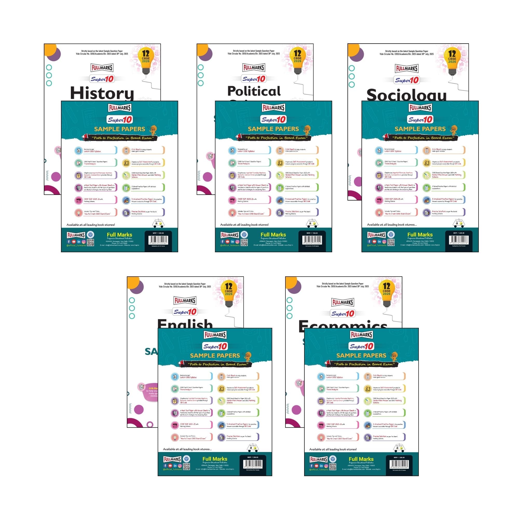 Full Marks Super 10 Sample Paper Combo of 5 for Class 12 – History + Political Science + Sociology + English Core + Economics| Latest Sample Papers for CBSE 2026 Exam