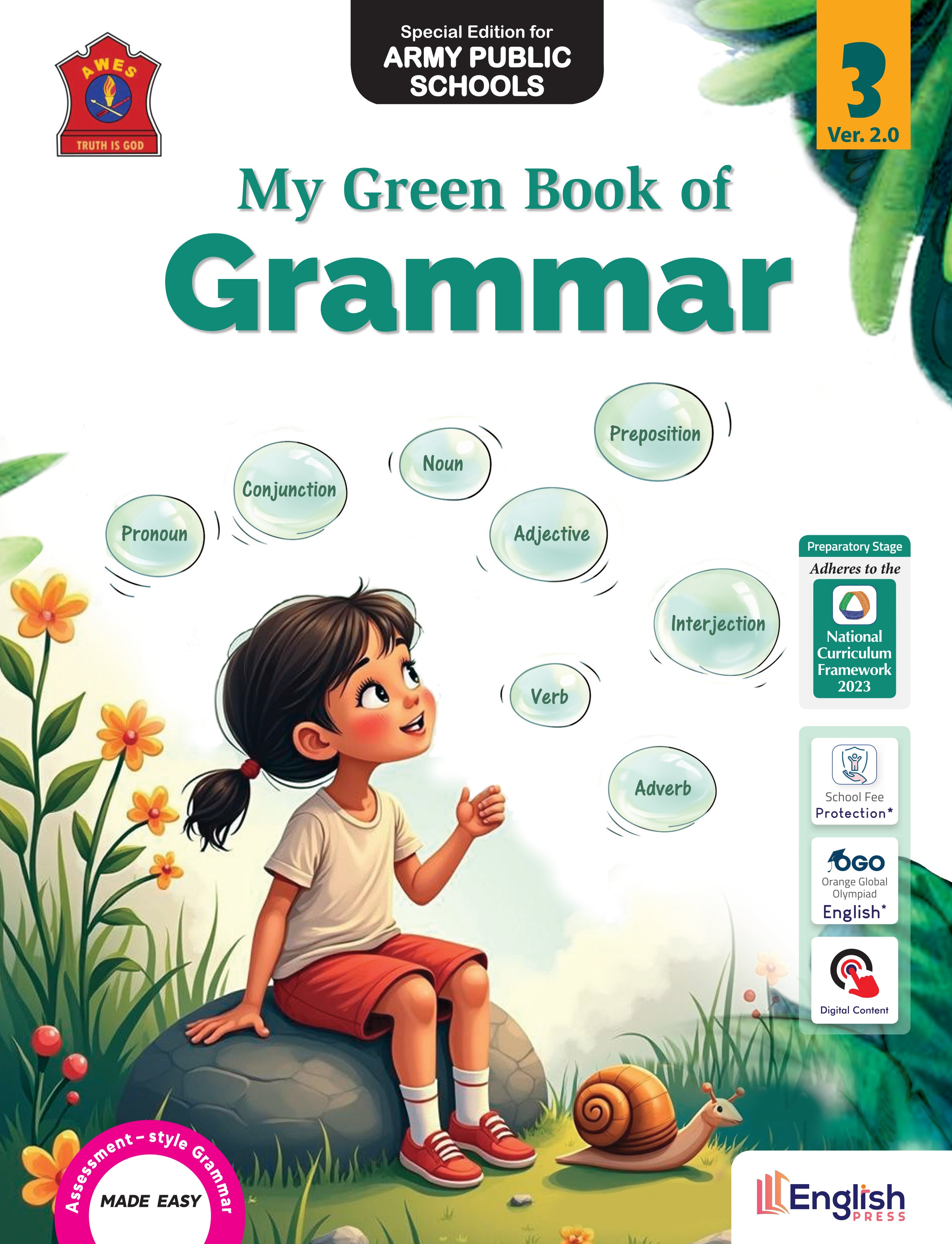 English Press My Green Book of Grammar Ver.2 for Class 3 | Assessment-Style English Grammar Made Easy | Special Edition for Army Public Schools
