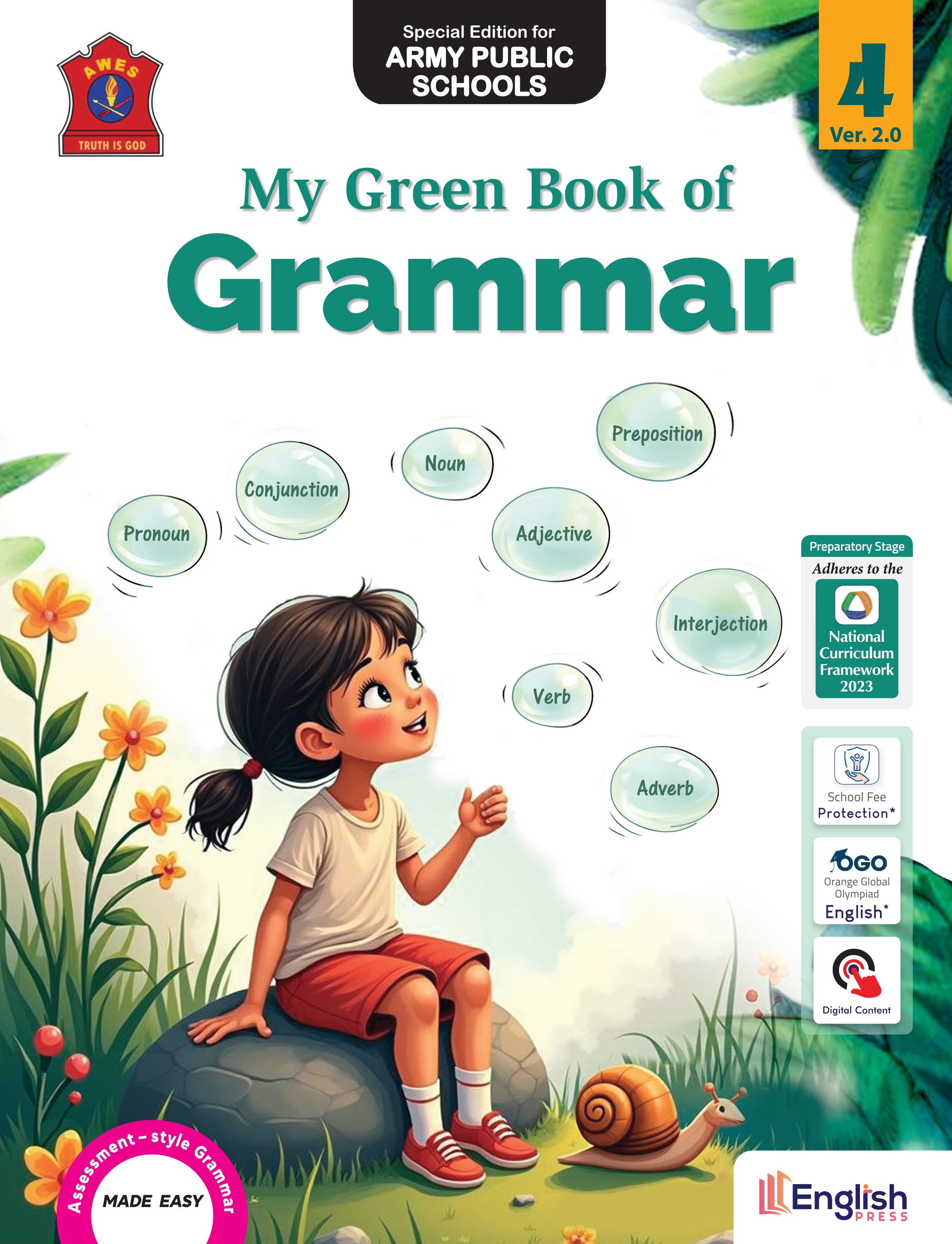 English Press My Green Book of Grammar Ver.2 for Class 4 | Assessment-Style English Grammar Made Easy | Special Edition for Army Public Schools