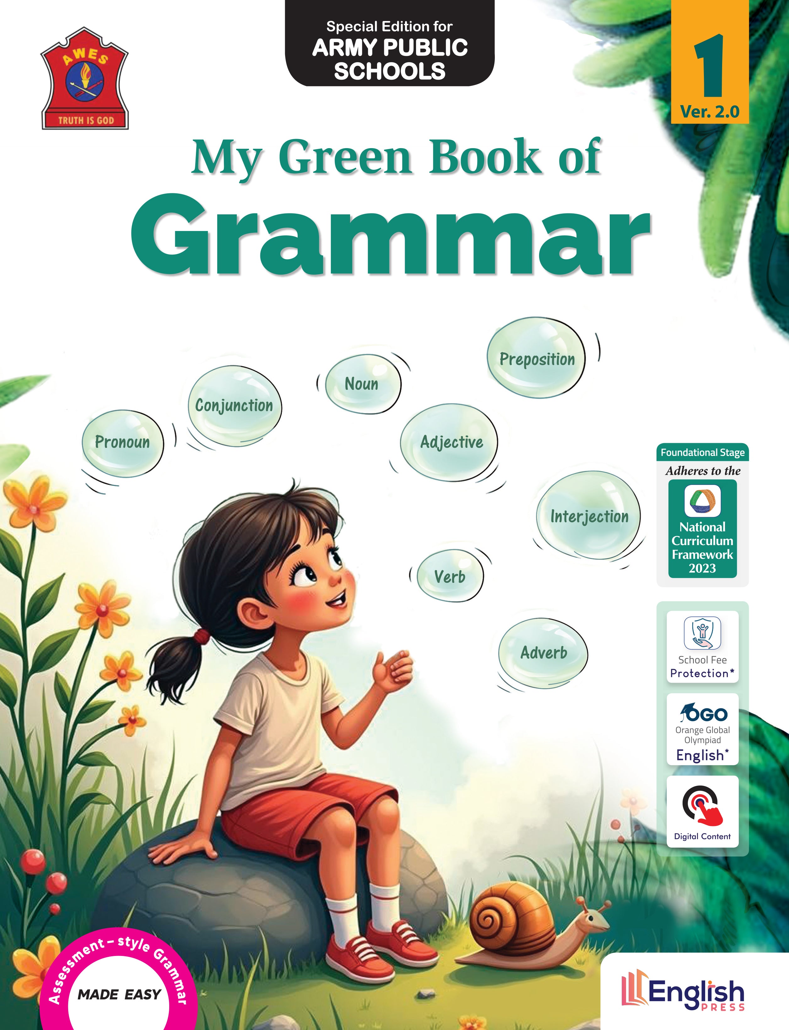 English Press My Green Book of Grammar Ver.2 for Class 1 | Assessment-Style English Grammar Made Easy | Special Edition for Army Public Schools