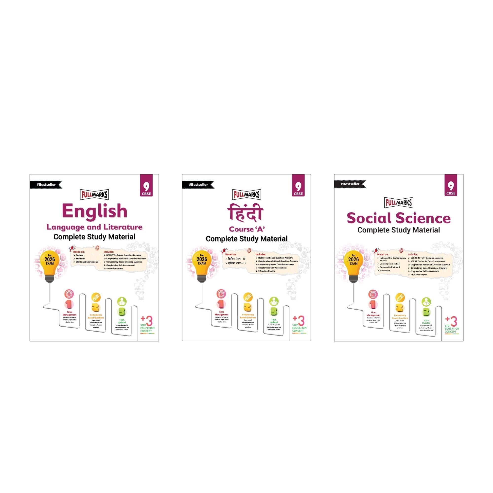 Full Marks Class 9 Combo of 3 Books - English Lang & Lit. + Hindi A + Social Science | Complete Study Material