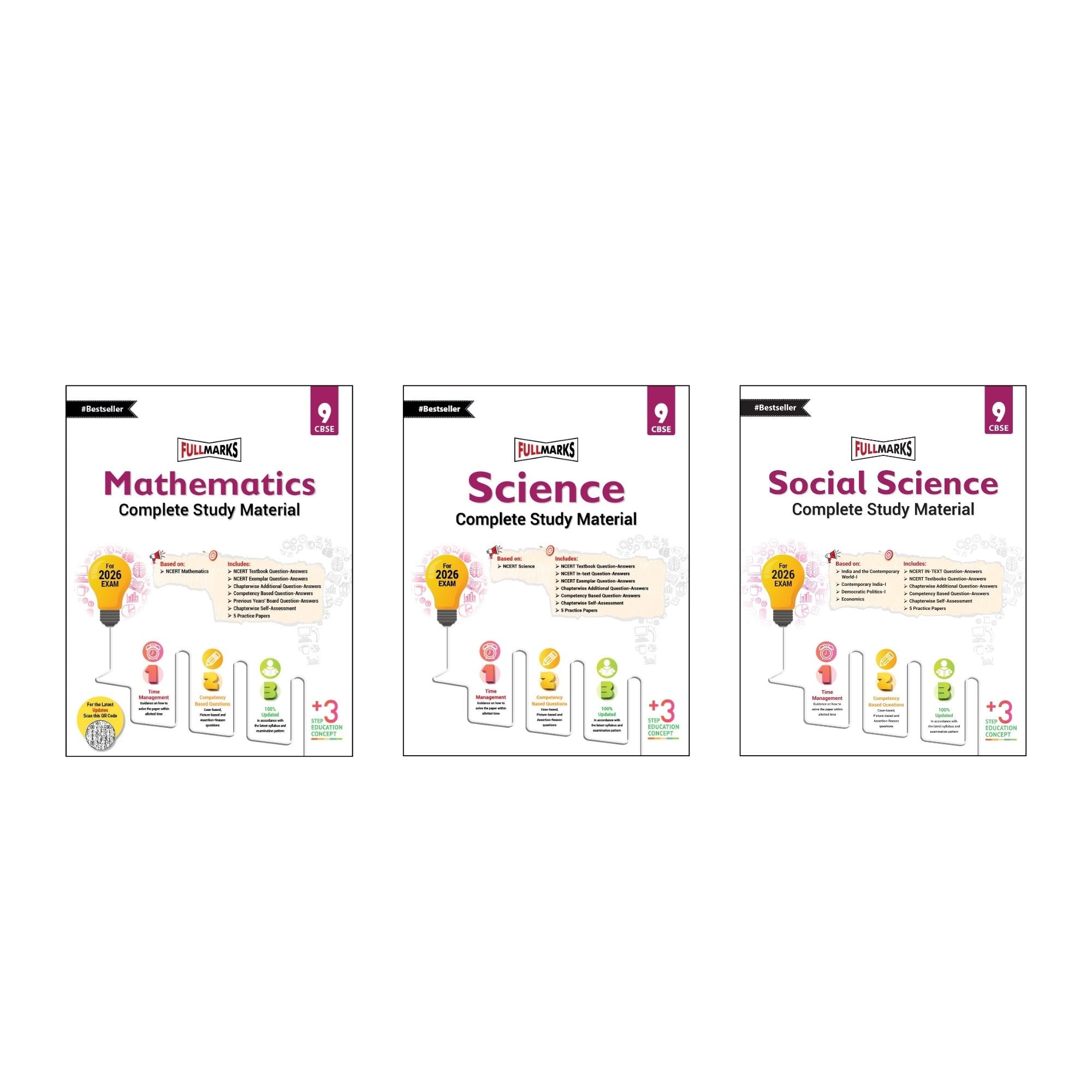 Full Marks Class 9 Combo of 3 Books - Mathematics + Science + Social Science | Complete Study Material