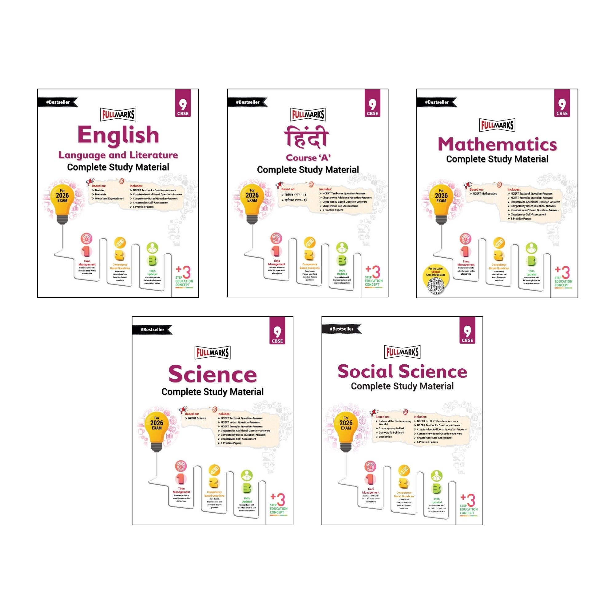 Full Marks Class 9 Combo of 5 Books - English Lang & Lit + Hindi A + Mathematics + Science + Social Science | Complete Study Material