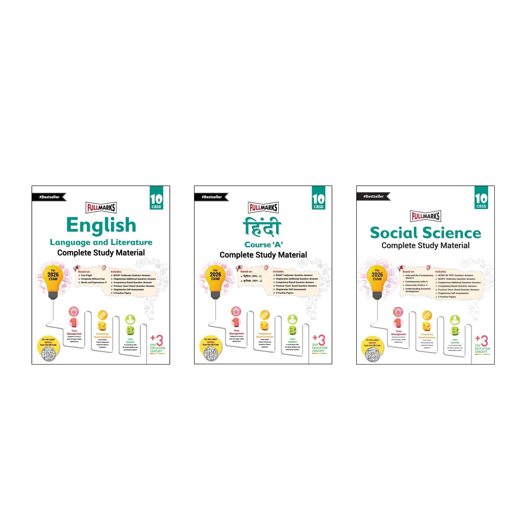 Full Marks Class 10 Combo of 3 Books - English Lang & Lit. + Hindi A + Social Science | Complete Study Material