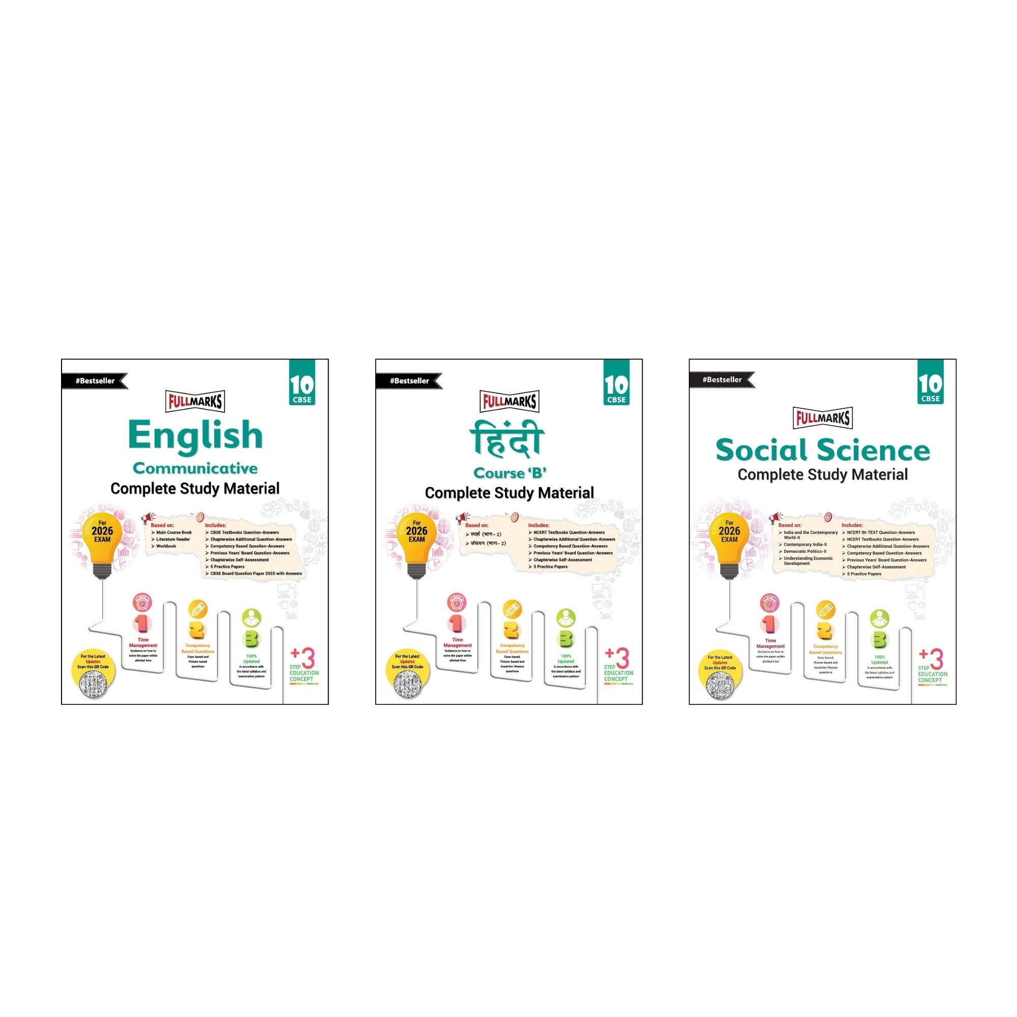 Full Marks Class 10 Combo of 3 Books - English Comm + Hindi B + Social Science | Complete Study Material