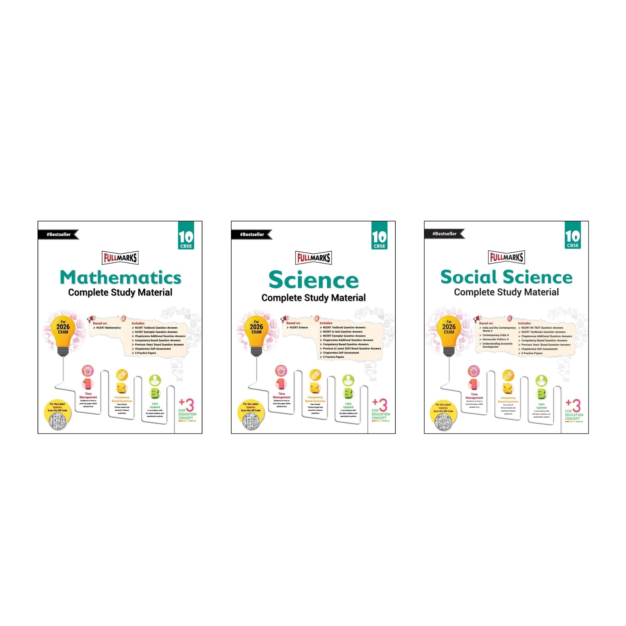 Full Marks Class 10 Combo of 3 Books - Mathematics + Science + Social Science | Complete Study Material