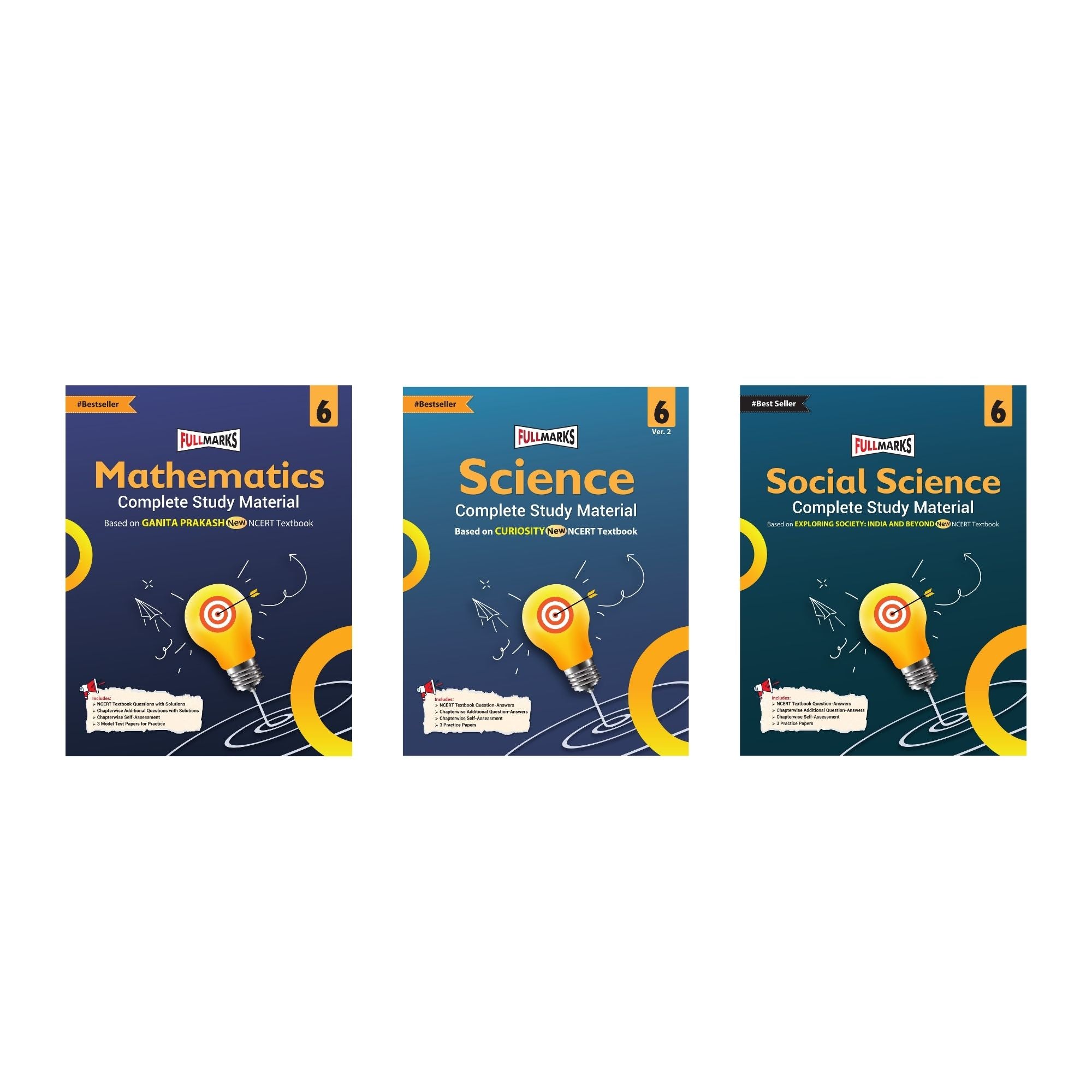 Full Marks Class 6 Combo of 3 Books - Mathematics (GANITA PRAKASH) + Science (CURIOSITY) + Social Science (EXPLORING SOCIETY) | Complete Study Material