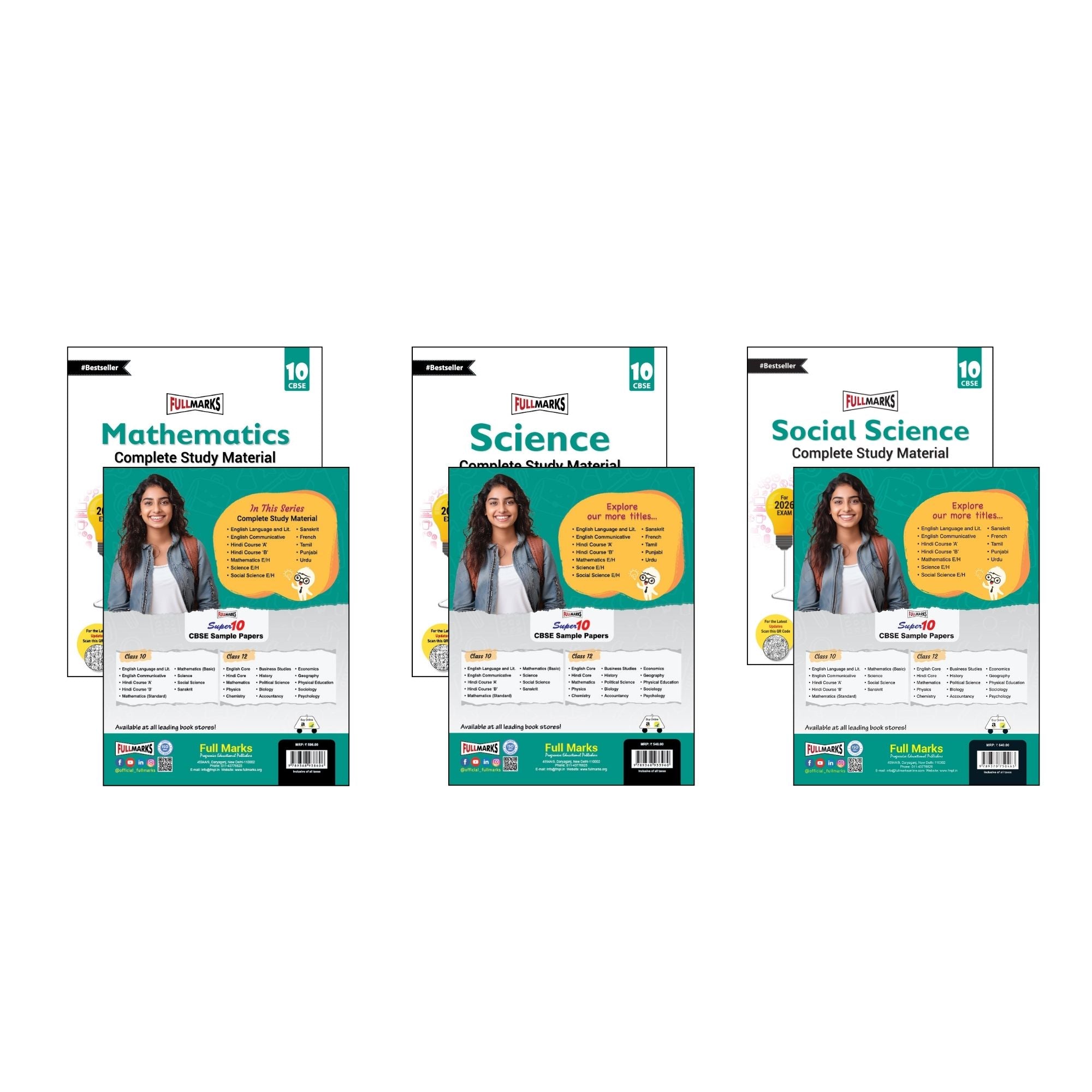 Full Marks Class 10 Combo of 3 Books - Mathematics + Science + Social Science | Complete Study Material