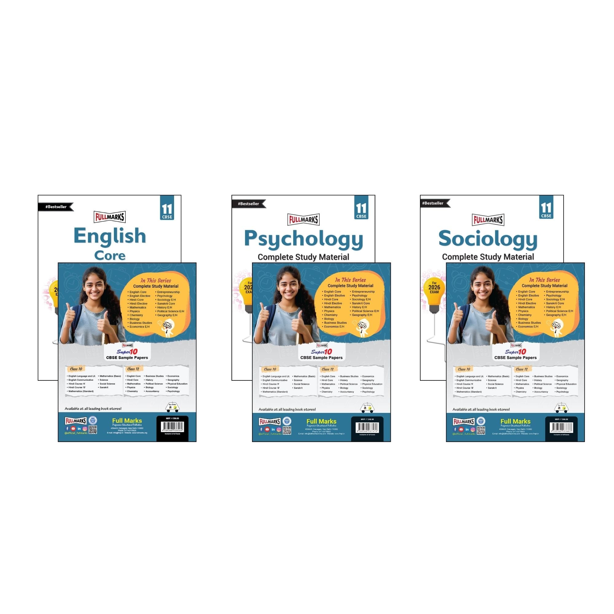 Full Marks Class 11 Combo of 3 Books - English Core + Psychology + Sociology | Complete Study Material