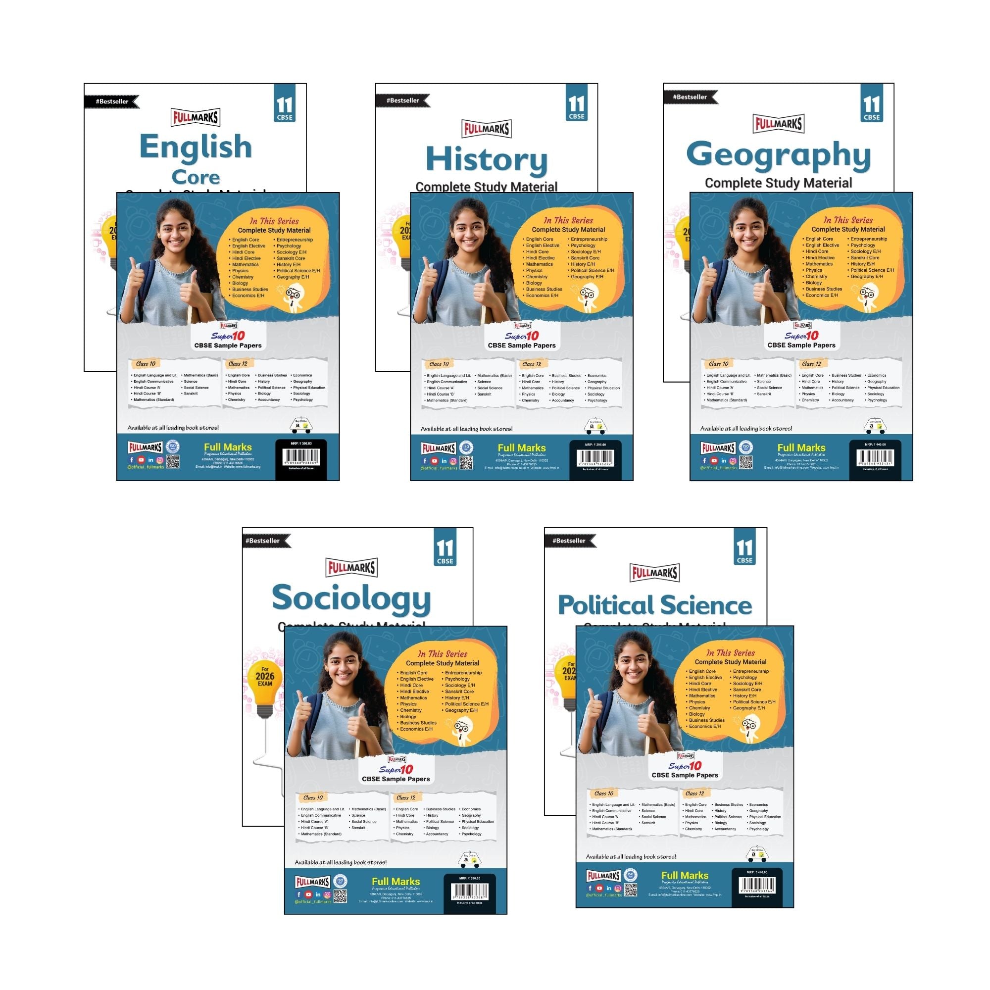 Full Marks Class 11 Combo of 5 Books - English Core + History + Geography + Sociology + Political Science | Complete Study Material