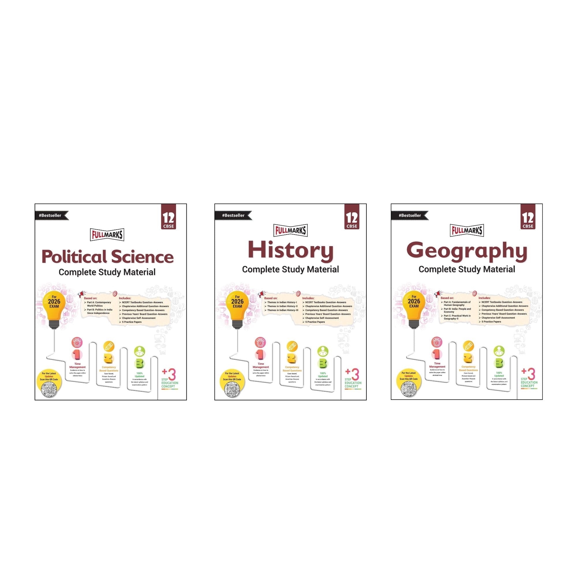 Full Marks Class 12 Combo of 3 Books - Political Science + History + Geography | Complete Study Material