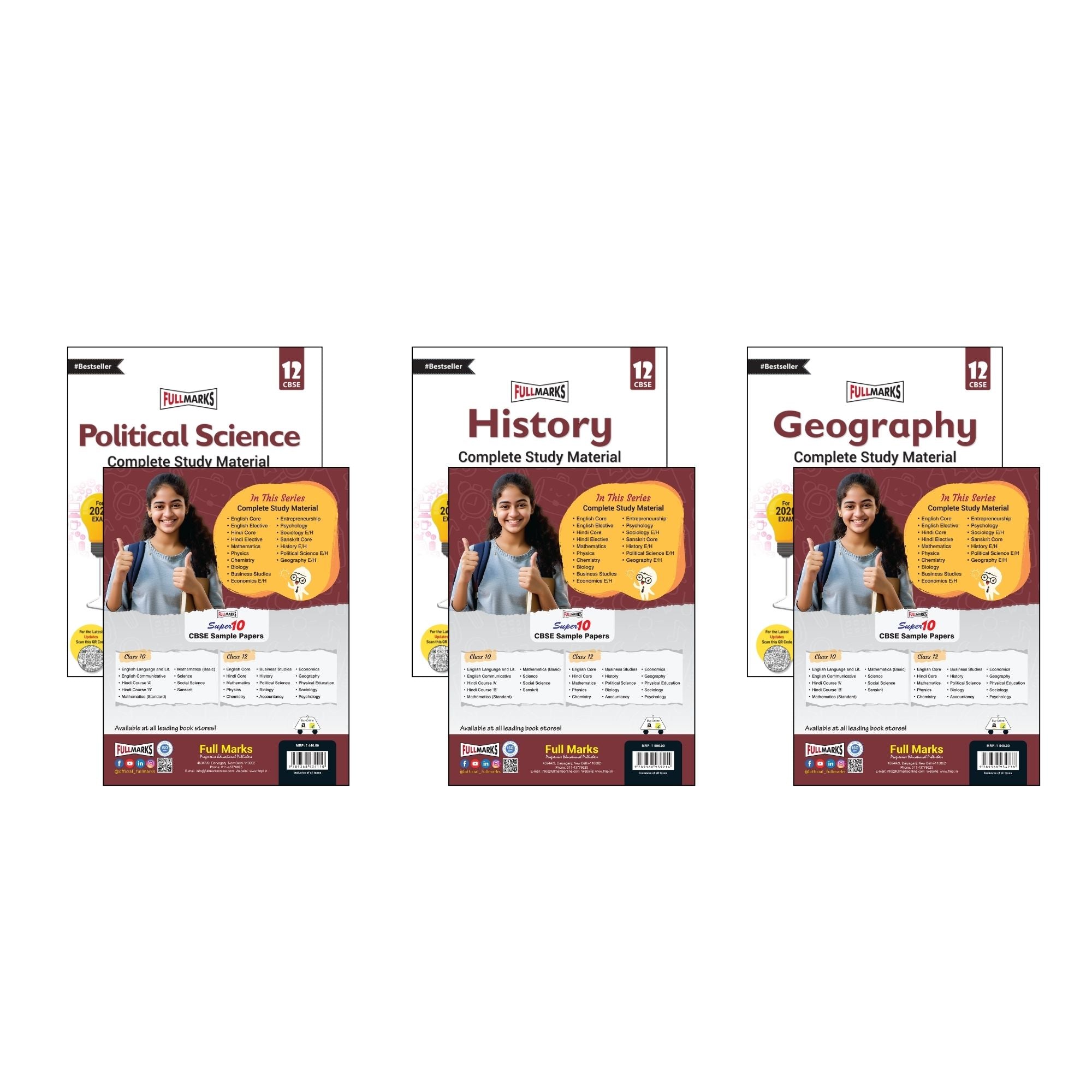 Full Marks Class 12 Combo of 3 Books - Political Science + History + Geography | Complete Study Material