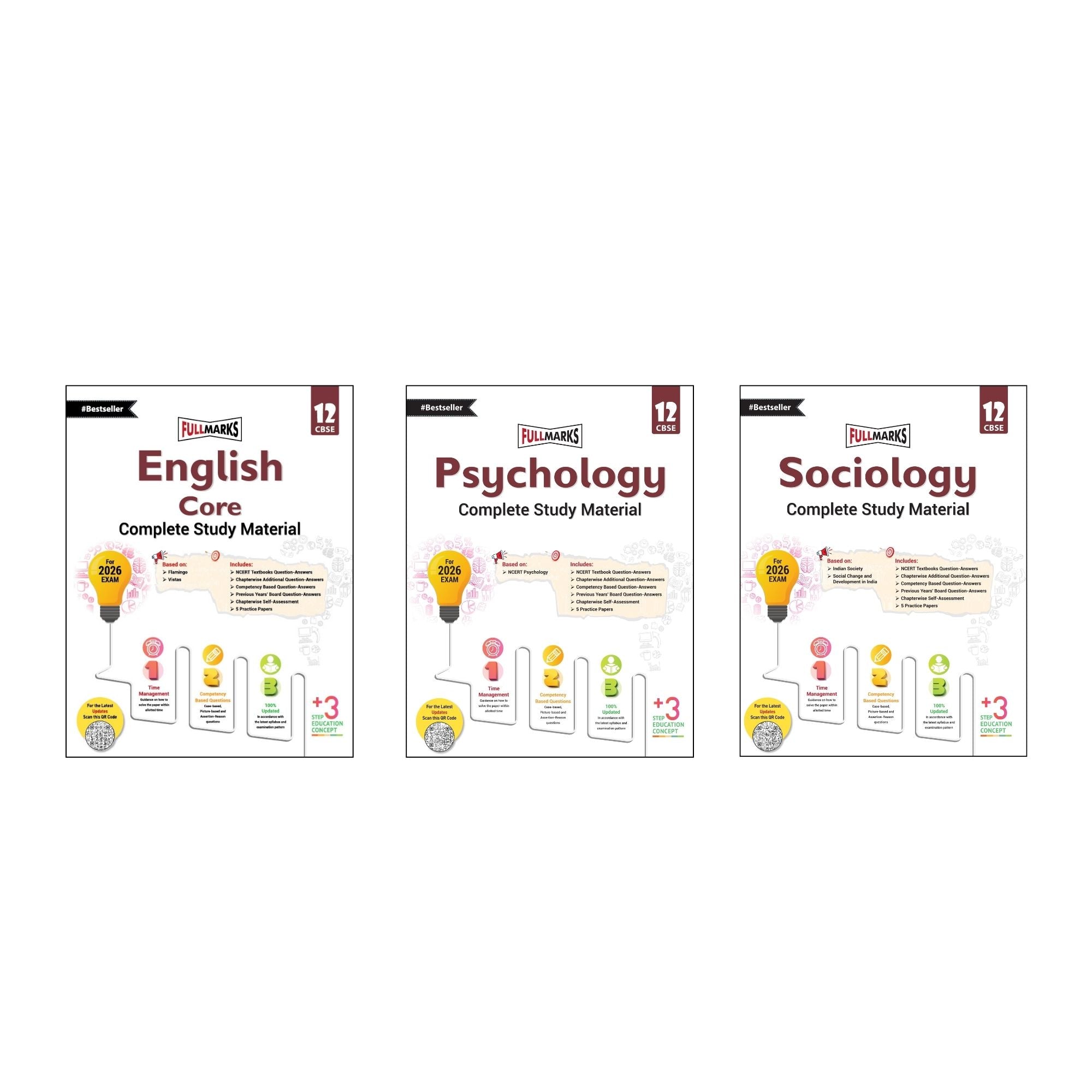 Full Marks Class 12 Combo of 3 Books - English Core + Psychology + Sociology | Complete Study Material