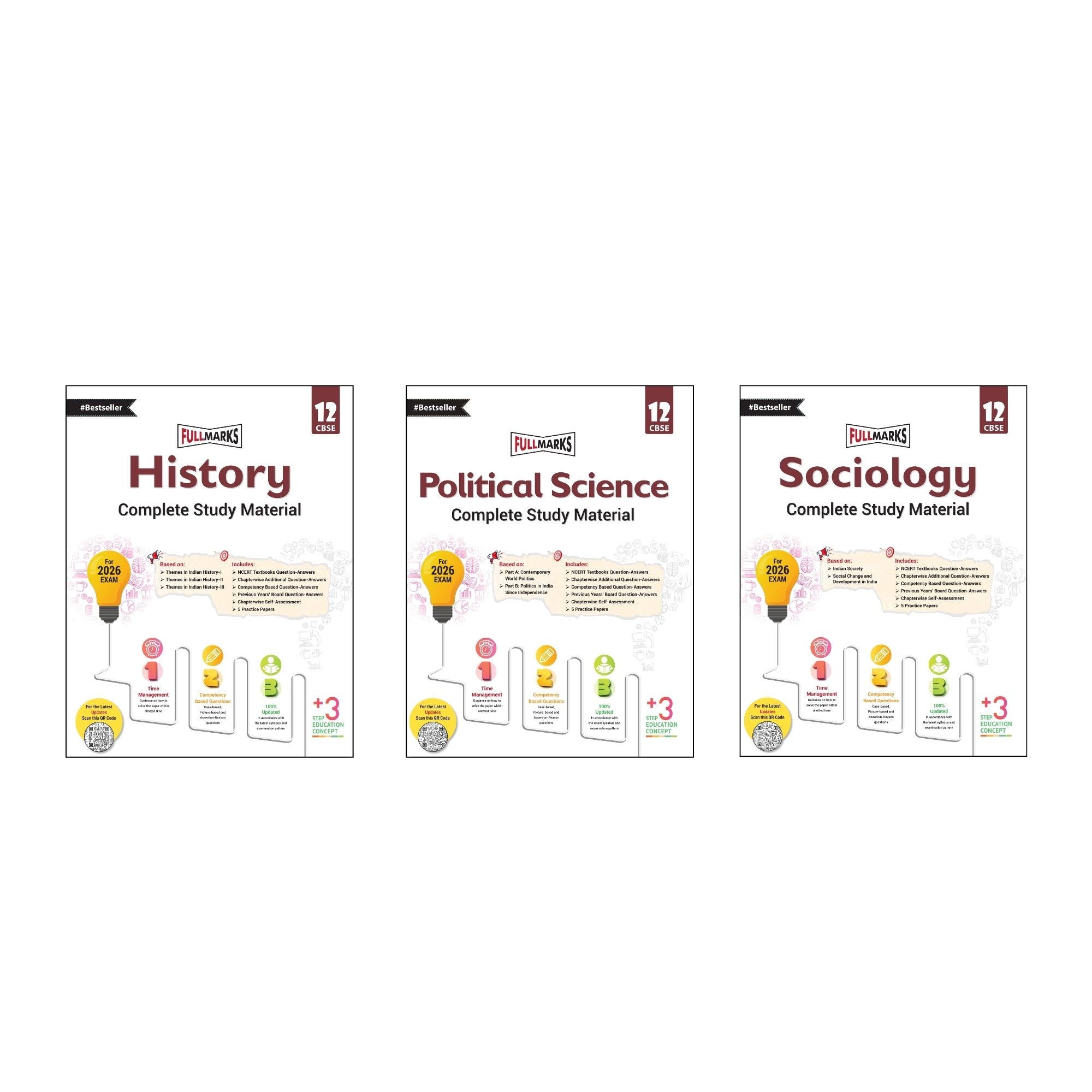 Full Marks Class 12 Combo of 3 Books - History + Political Science + Sociology | Complete Study Material