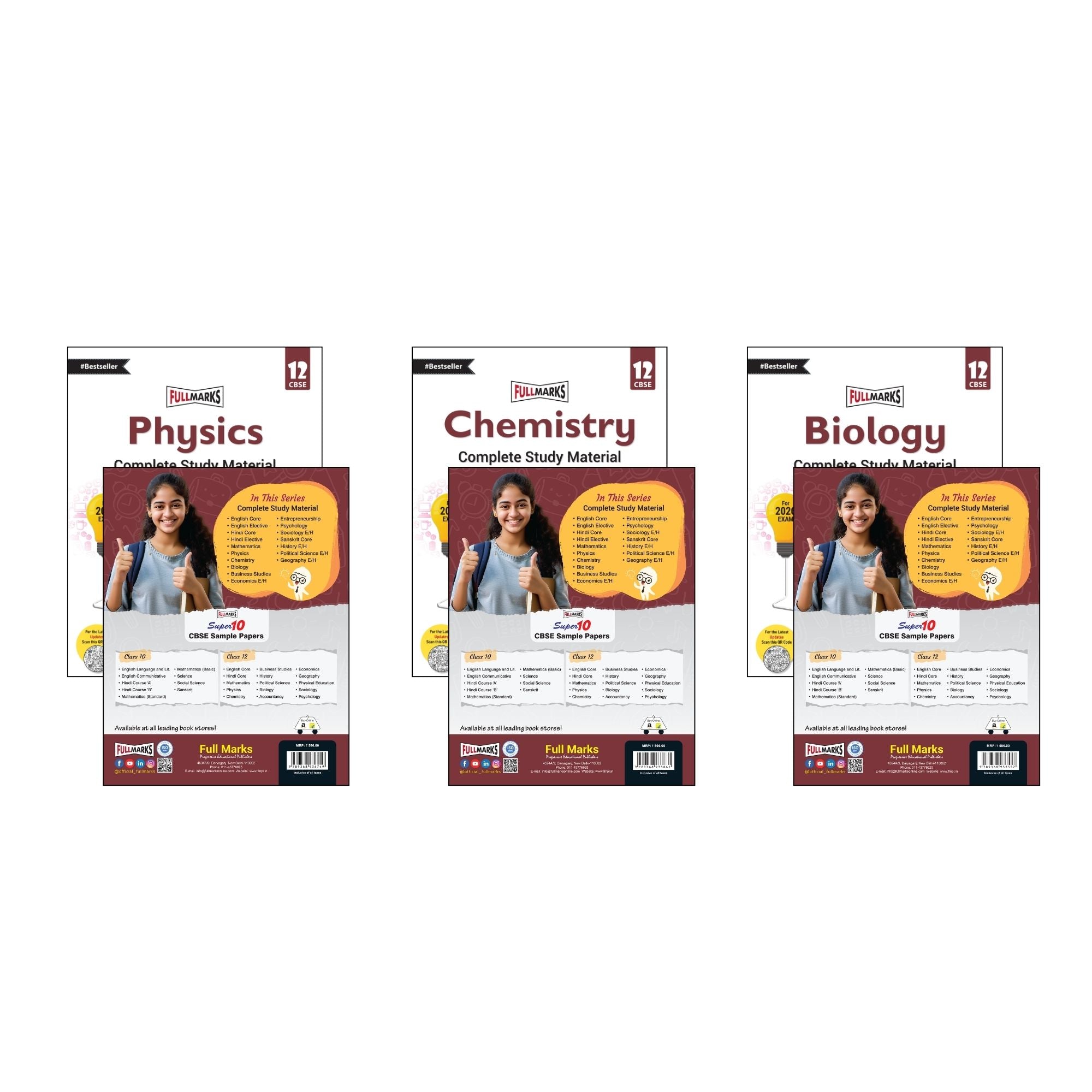 Full Marks Class 12 Combo of 3 Books - Physics + Chemistry + Biology | Complete Study Material
