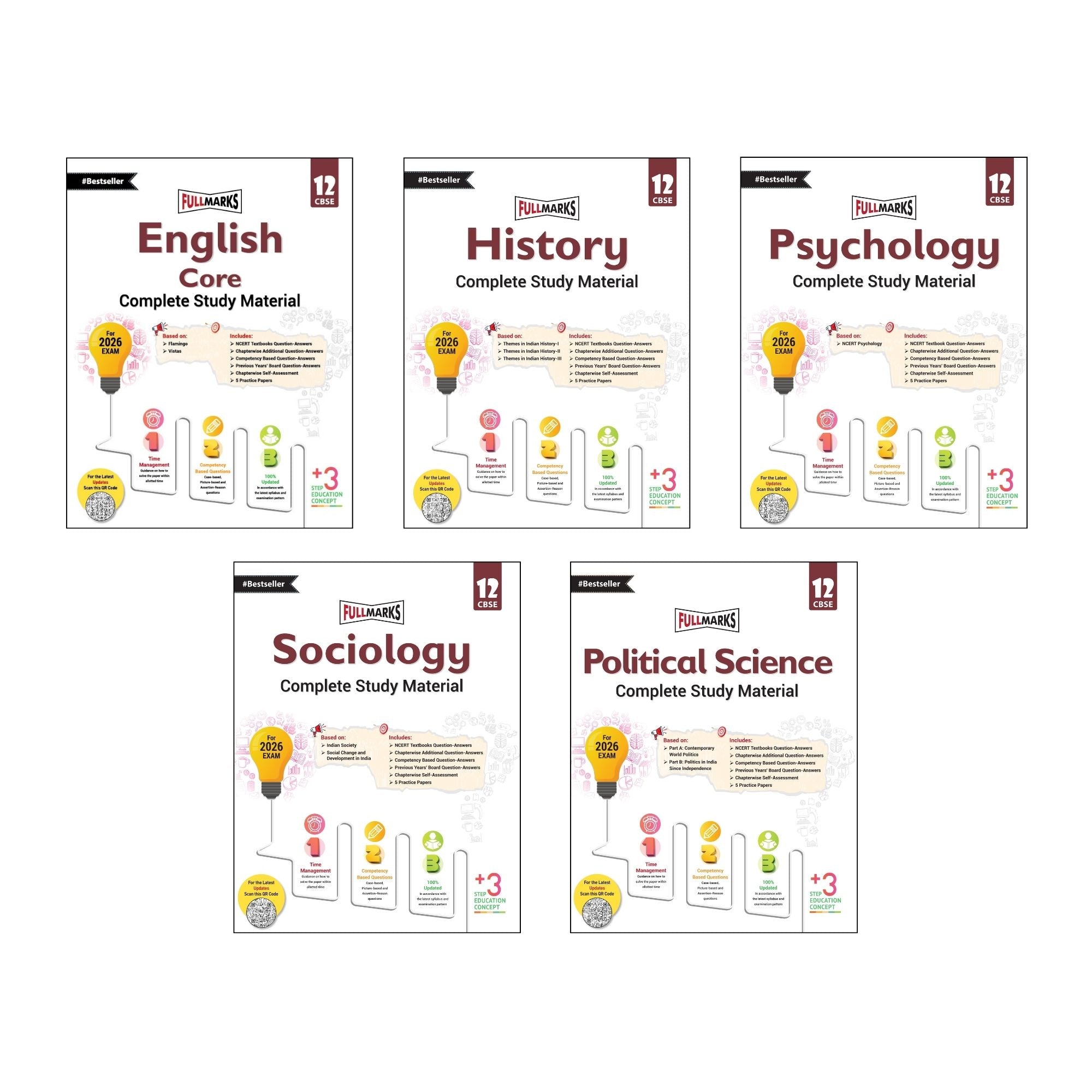 Full Marks Class 12 Combo of 5 Books - English Core + History + Psychology + Sociology + Political Science | Complete Study Material