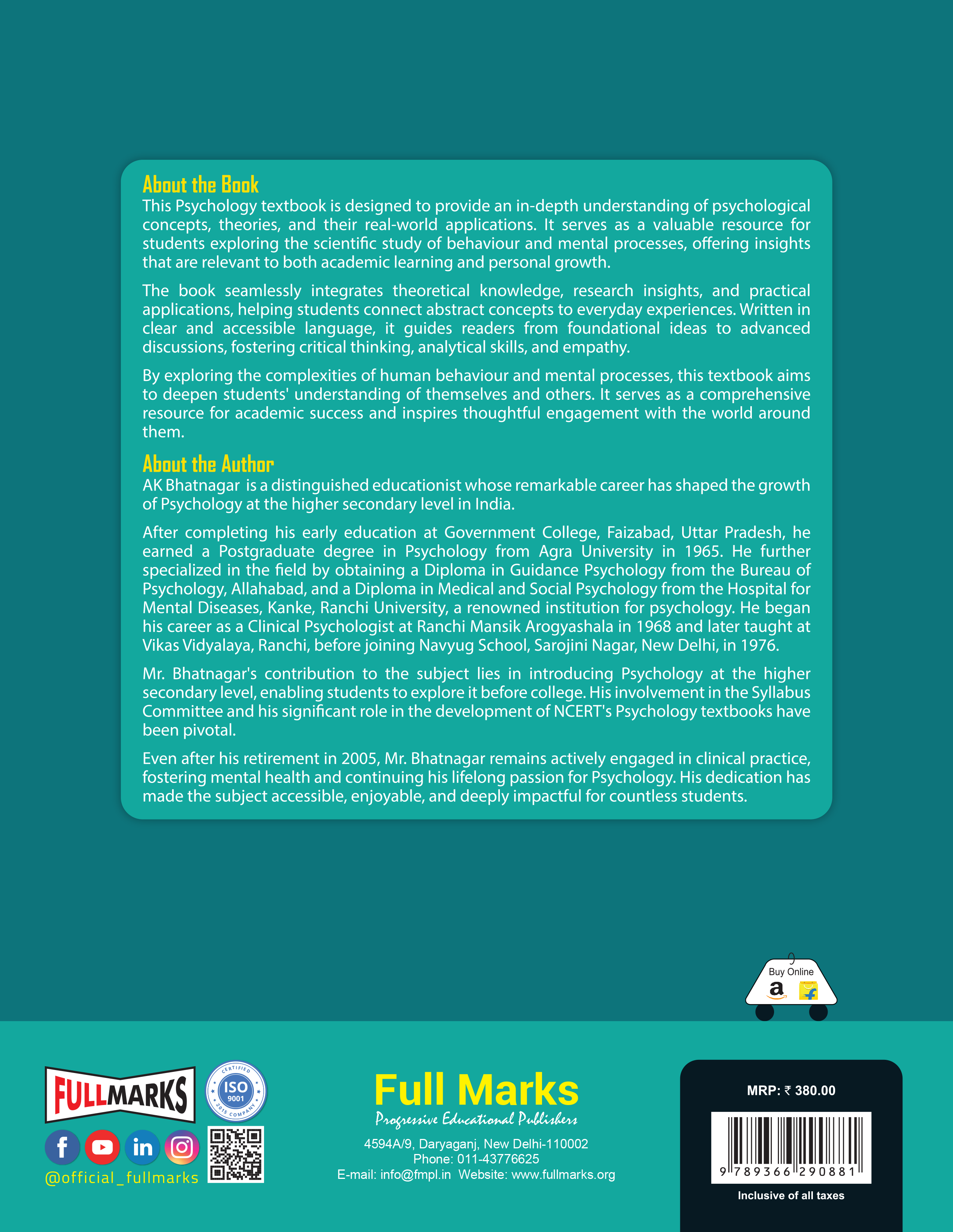 Full Marks Psychology Textbook for Class 12 | Based on the Latest CBSE Syllabus | Subject Code 037