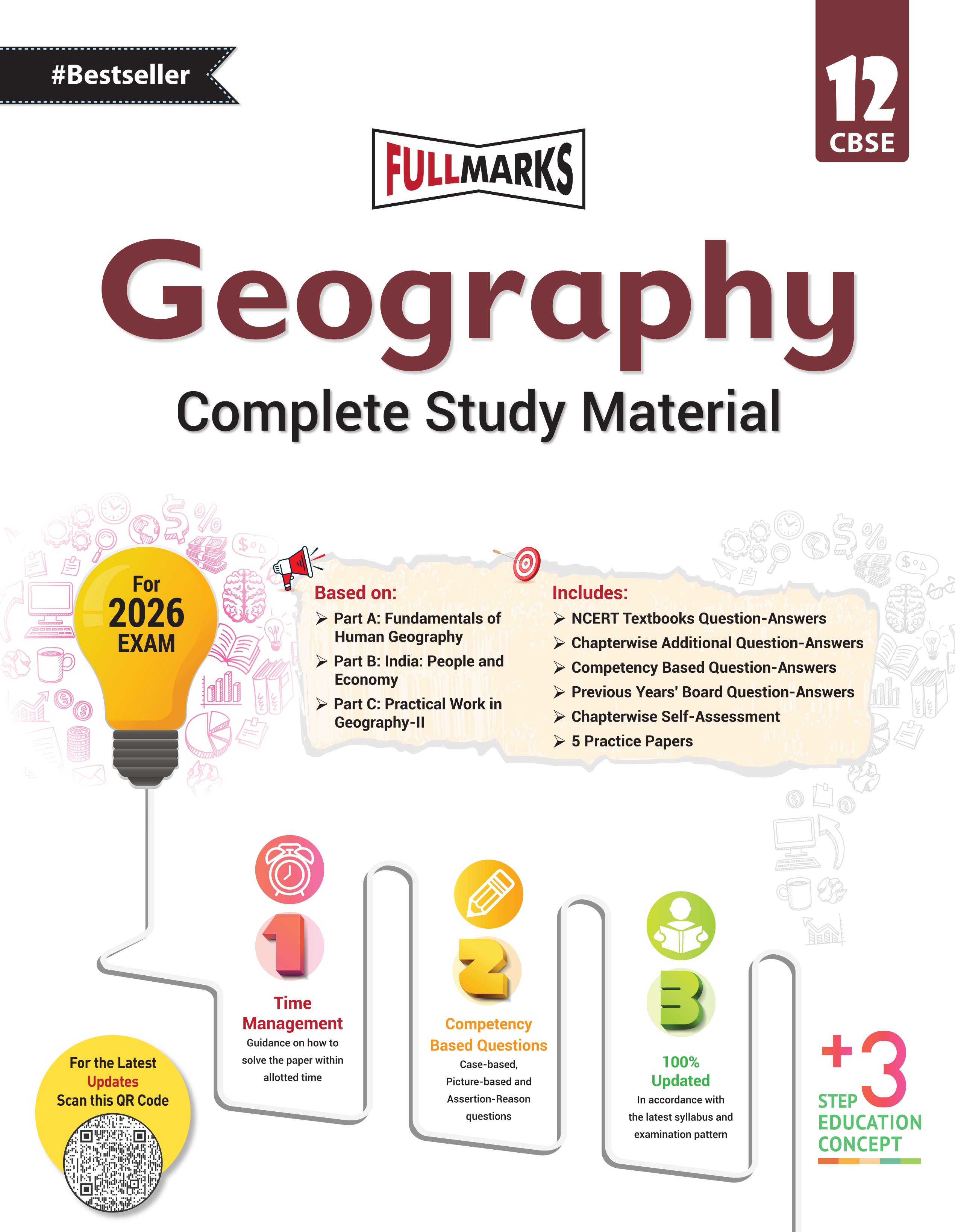 Full Marks Geography Complete Study Material Class 12 | Based on Part A: Fundamentals of Human Geography, Part B: India: People and Economy, Part C: Practical Work in Geography-II | Includes Chapterwise Summary, Solved Q/A, Practice Papers and More