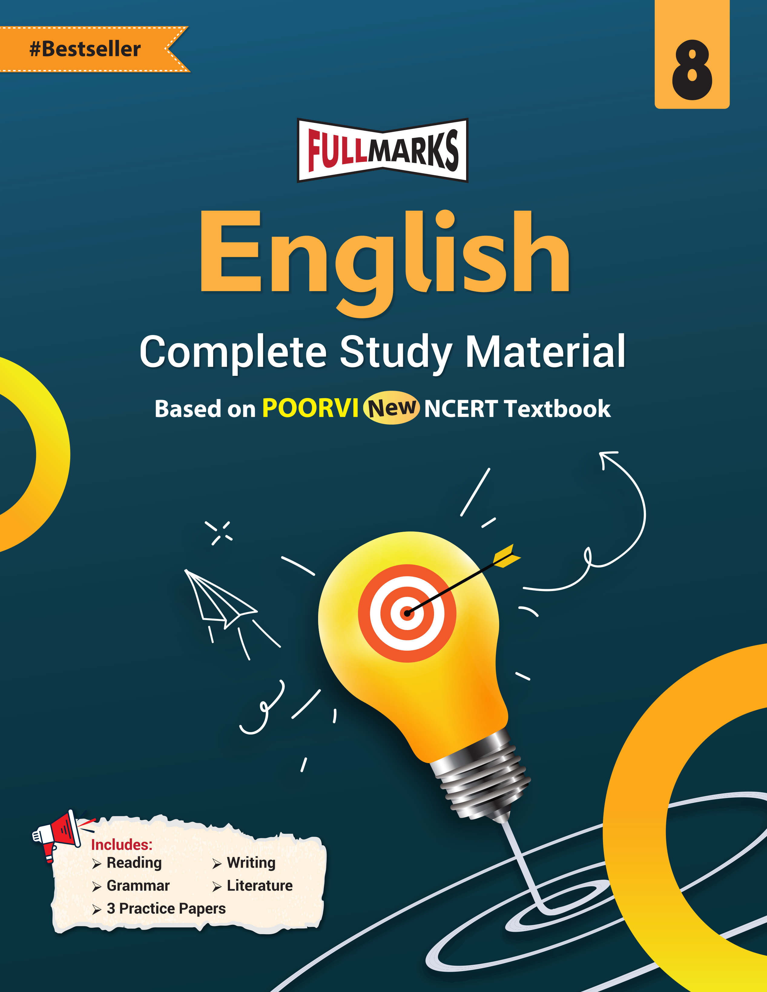 Full Marks English Complete Study Material Class 8 | Based on New NCERT Textbook POORVI and CBSE Syllabus | Includes Chapterwise Summary, Solved Q/A, Practice Papers and More