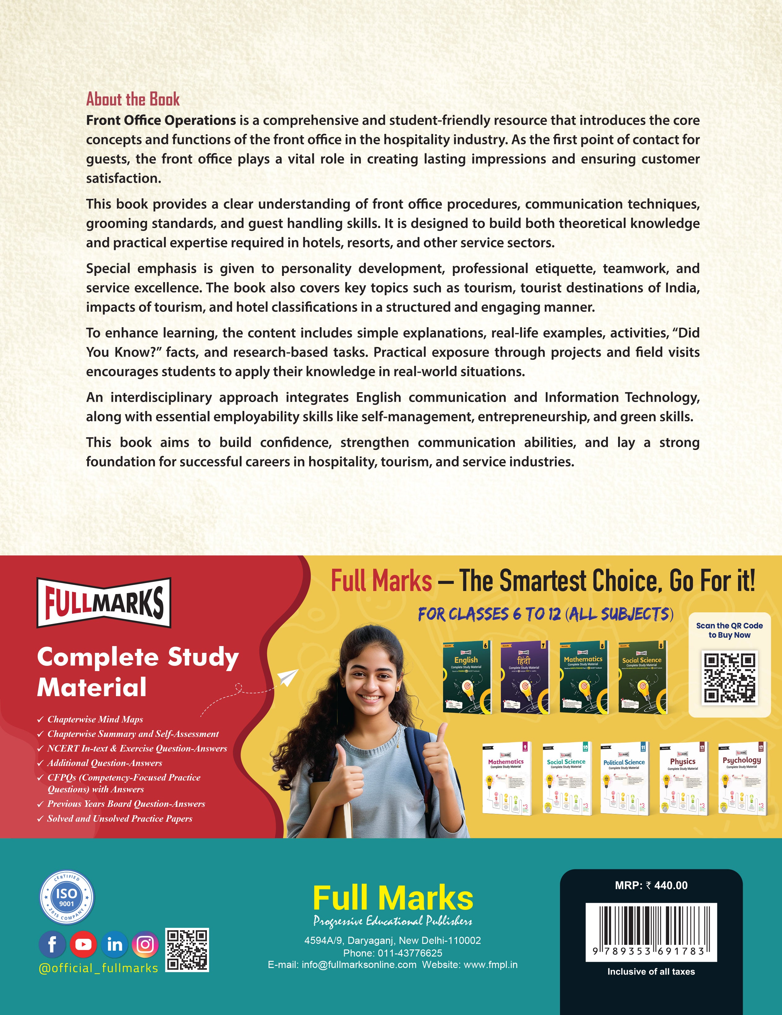 Full Marks Front Office Operations Skill Education Textbook for Class 10 | Subject Code 410