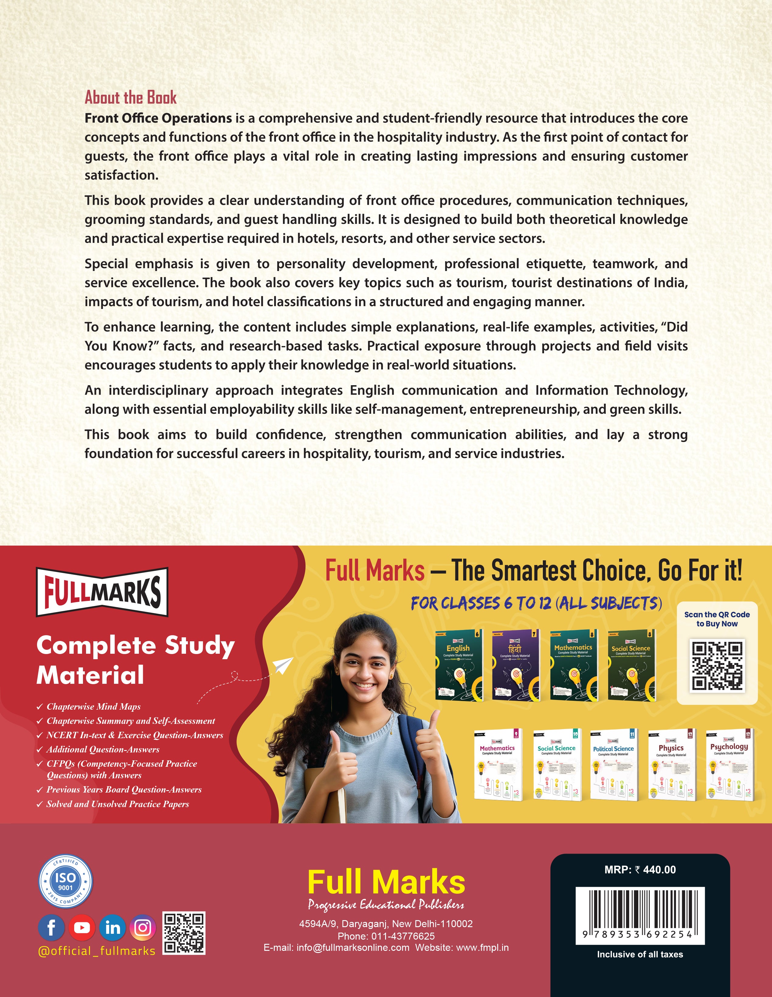 Full Marks Front Office Operation Skill Education Textbook for Class 9 | Subject Code 410