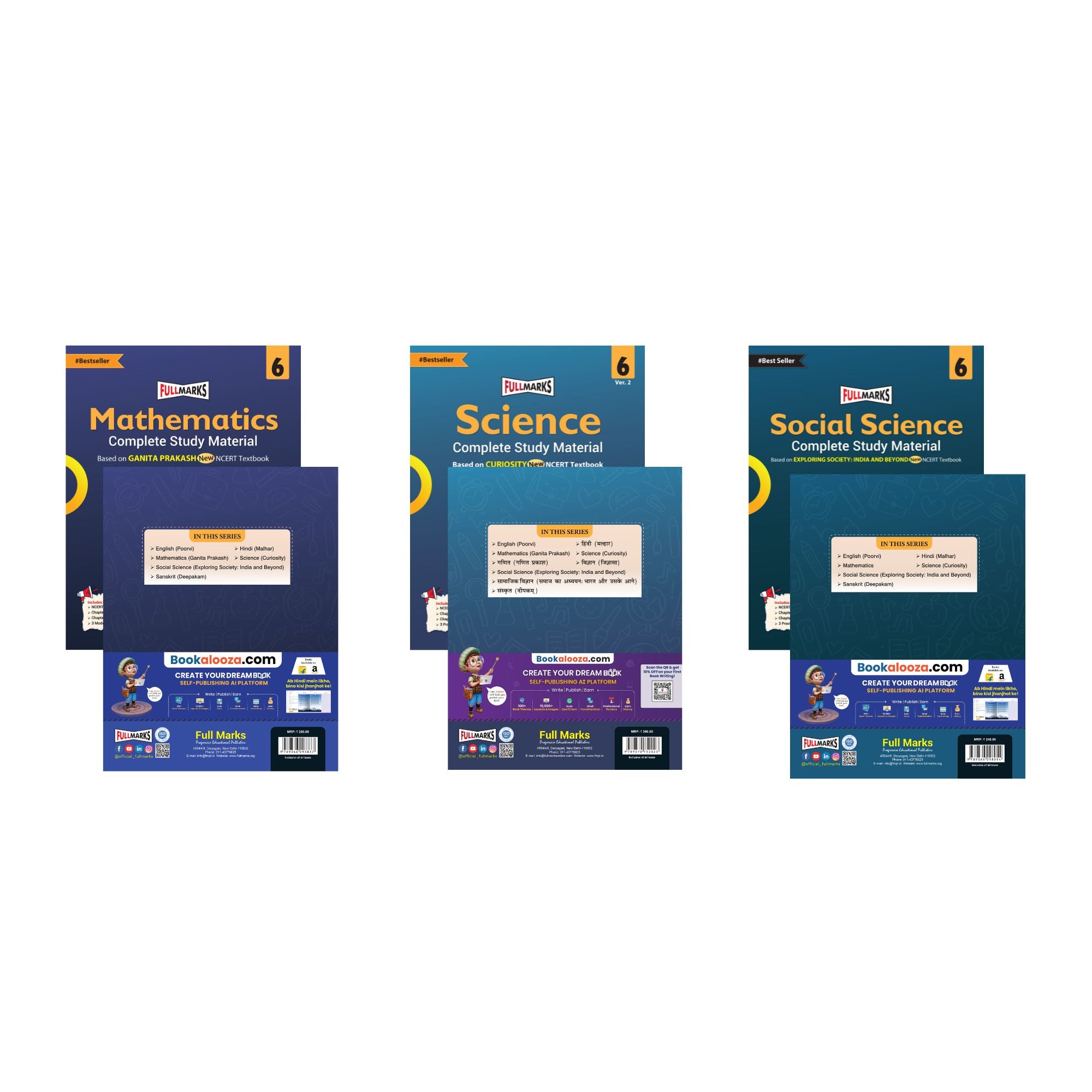 Full Marks Class 6 Combo of 3 Books - Mathematics (GANITA PRAKASH) + Science (CURIOSITY) + Social Science (EXPLORING SOCIETY) | Complete Study Material