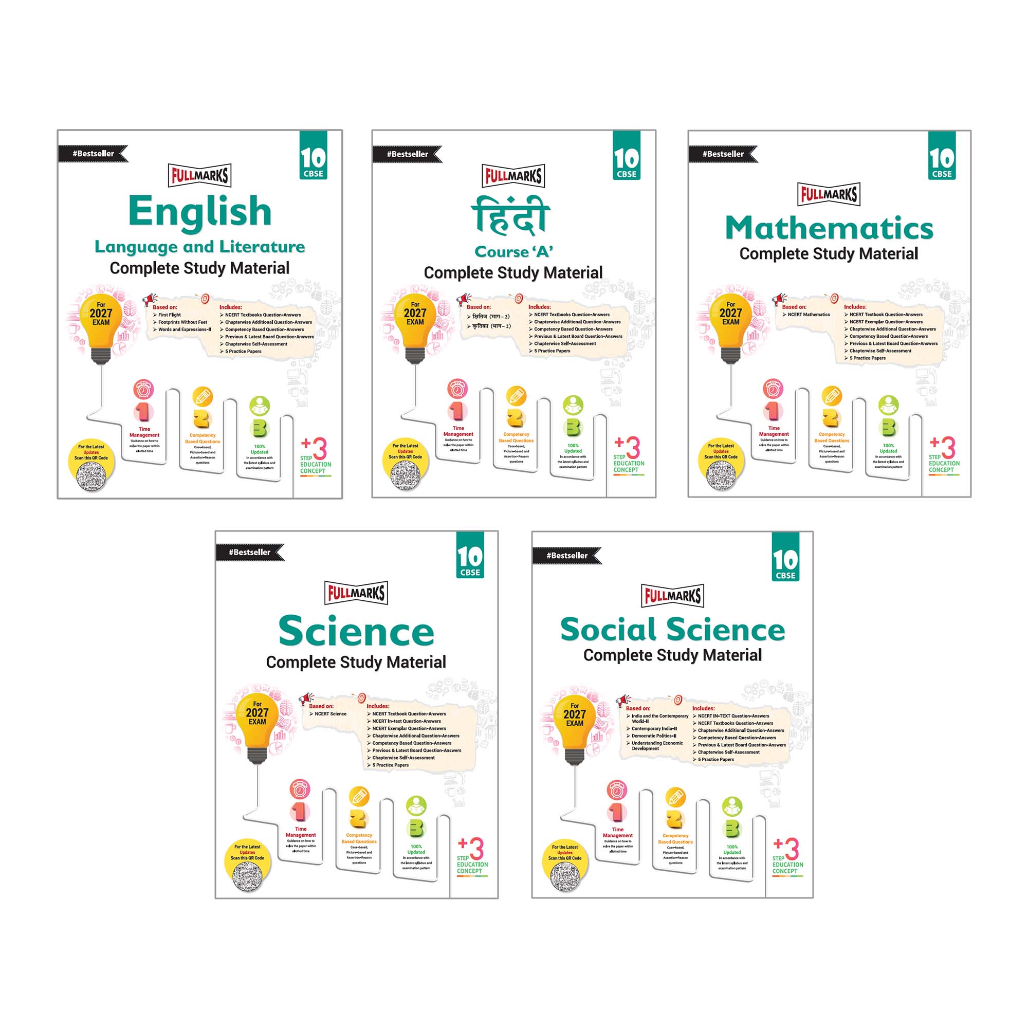 Full Marks Class 10 Combo of 5 Books - English Lang & Lit + Hindi A + Mathematics + Science + Social Science | Complete Study Material