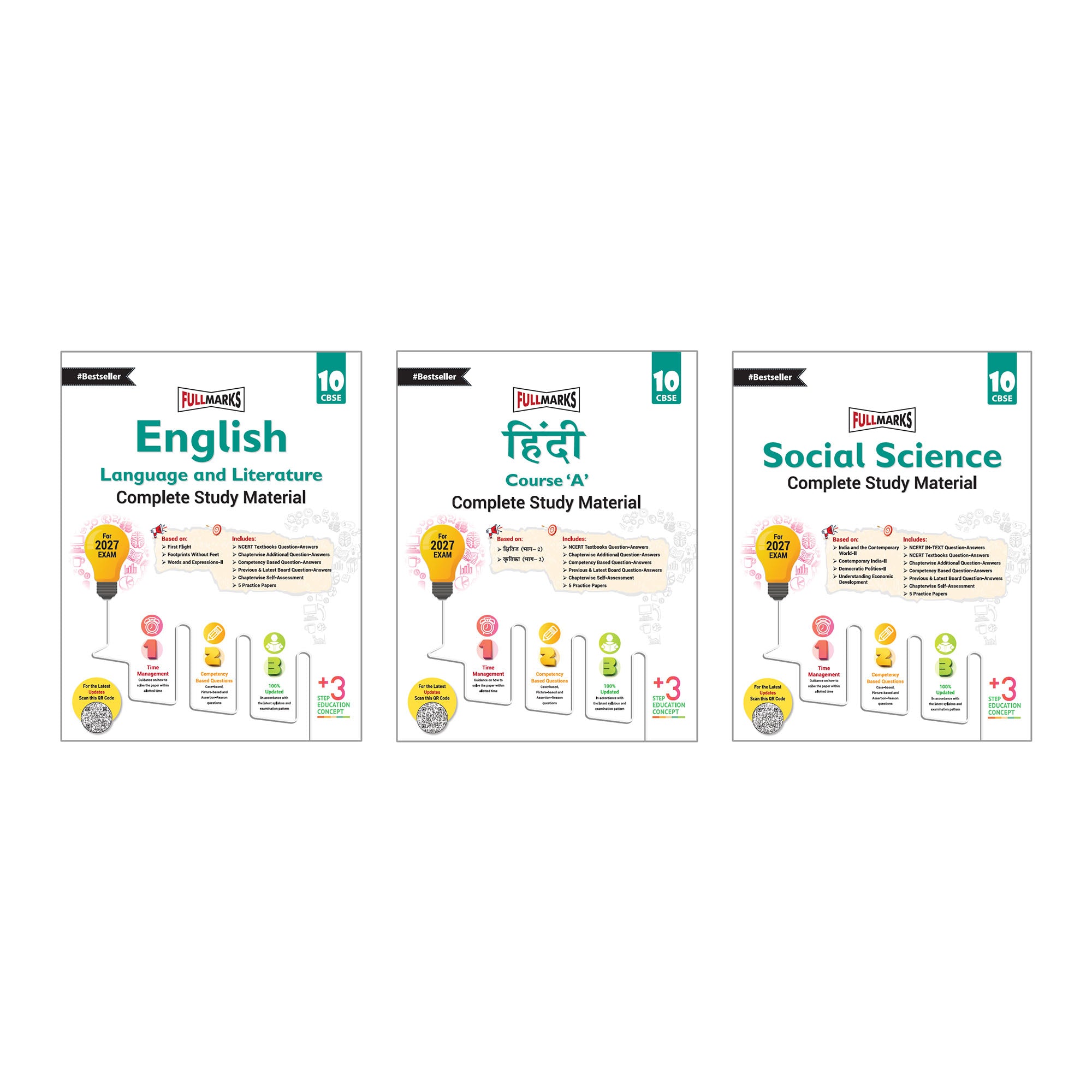 Full Marks Class 10 Combo of 3 Books - English Lang & Lit. + Hindi A + Social Science | Complete Study Material