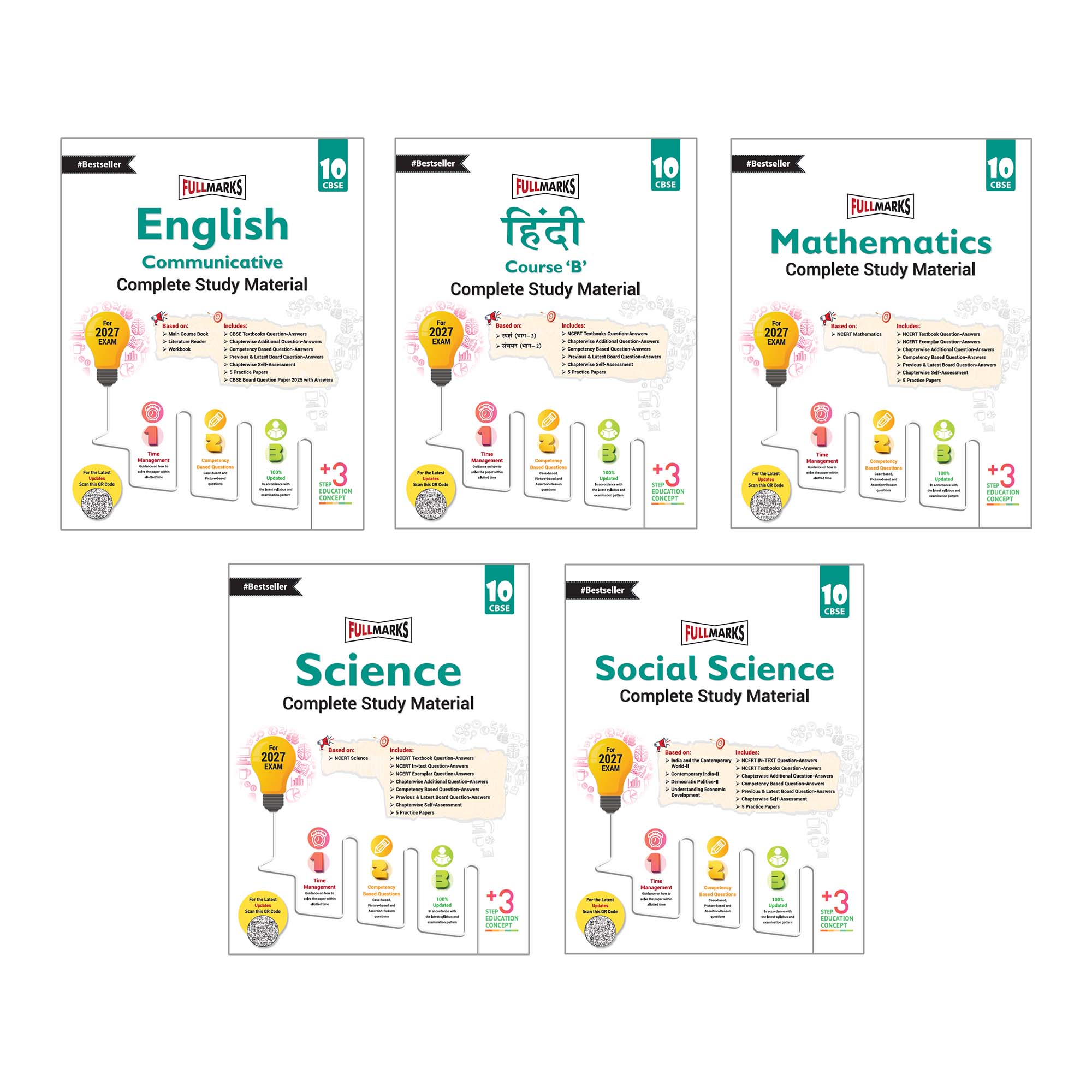 Full Marks Class 10 Combo of 5 Books - English Comm + Hindi B + Mathematics + Science + Social Science | Complete Study Material