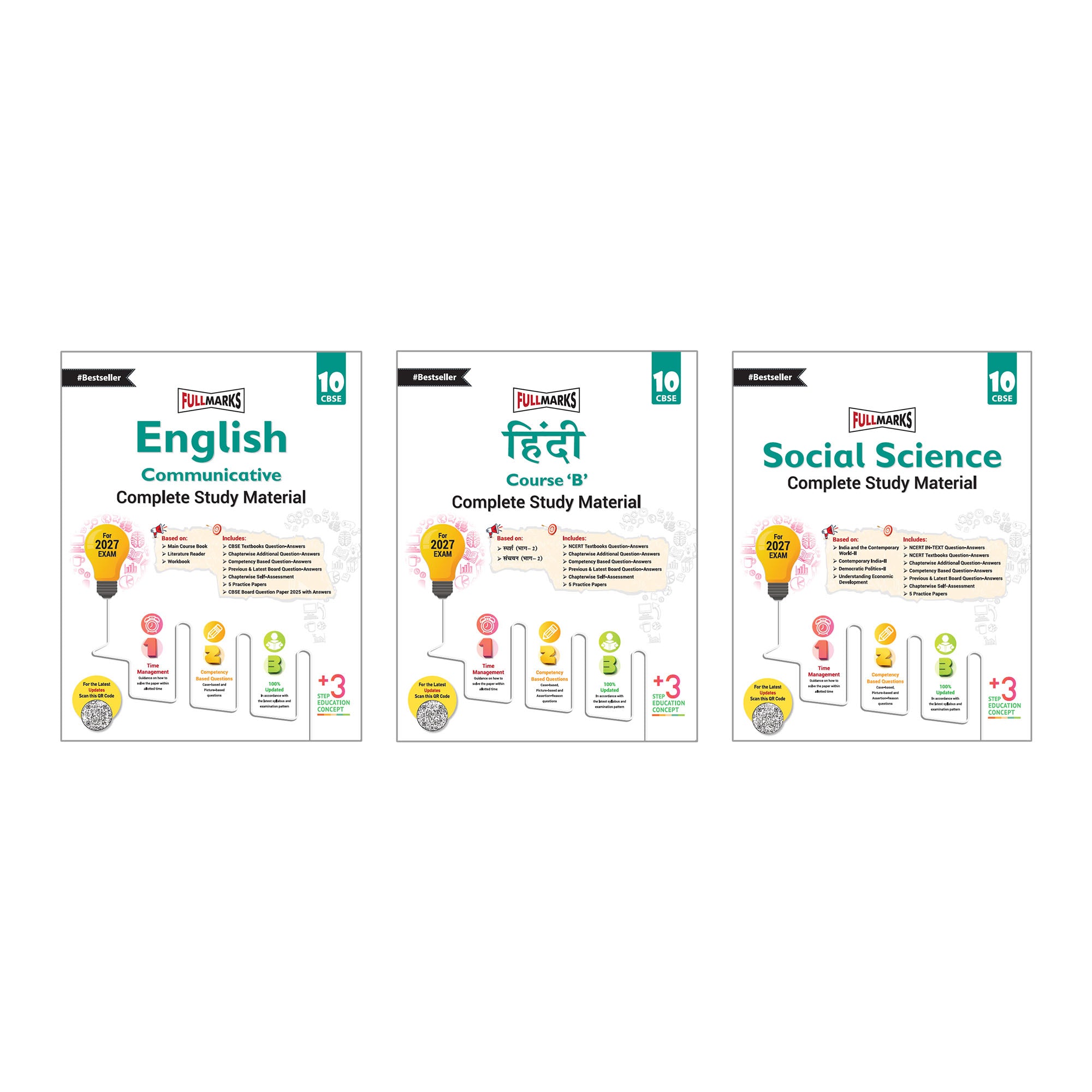 Full Marks Class 10 Combo of 3 Books - English Comm + Hindi B + Social Science | Complete Study Material