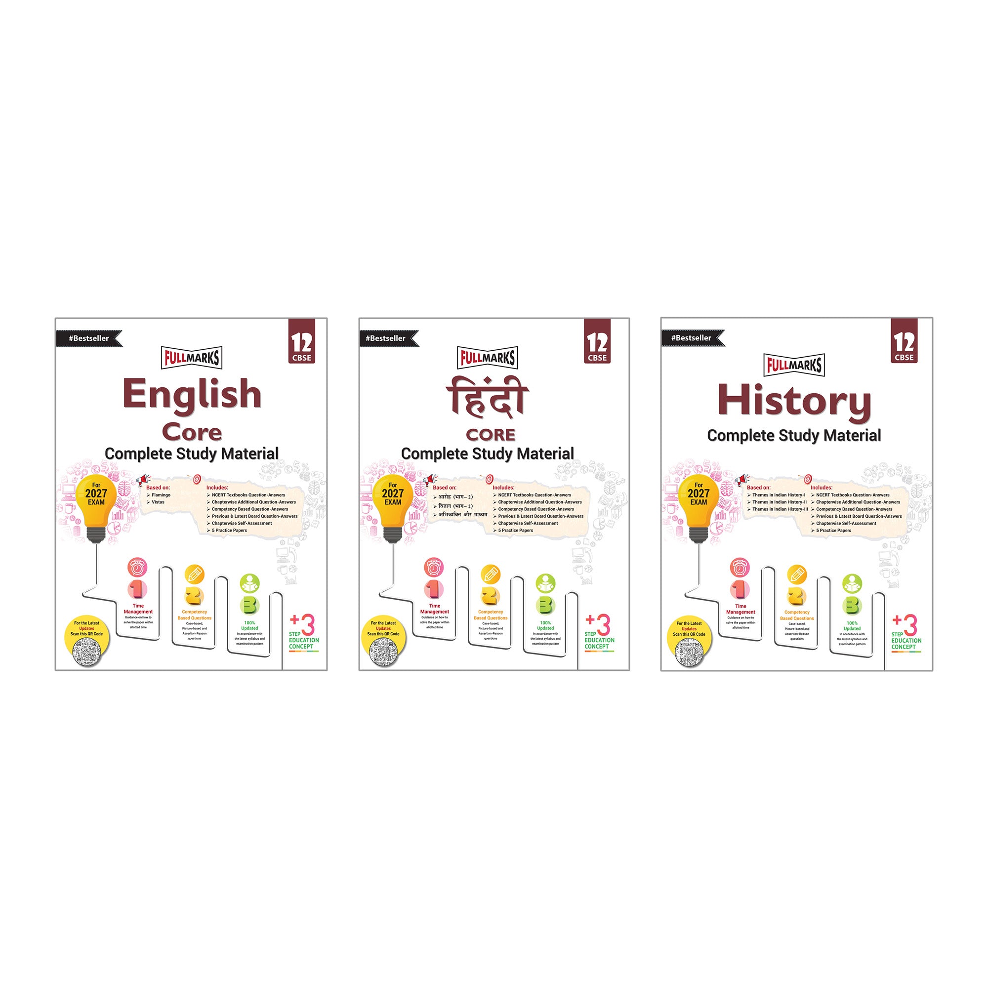 Full Marks Class 12 Combo of 3 Books - English Core + Hindi Core + History | Complete Study Material