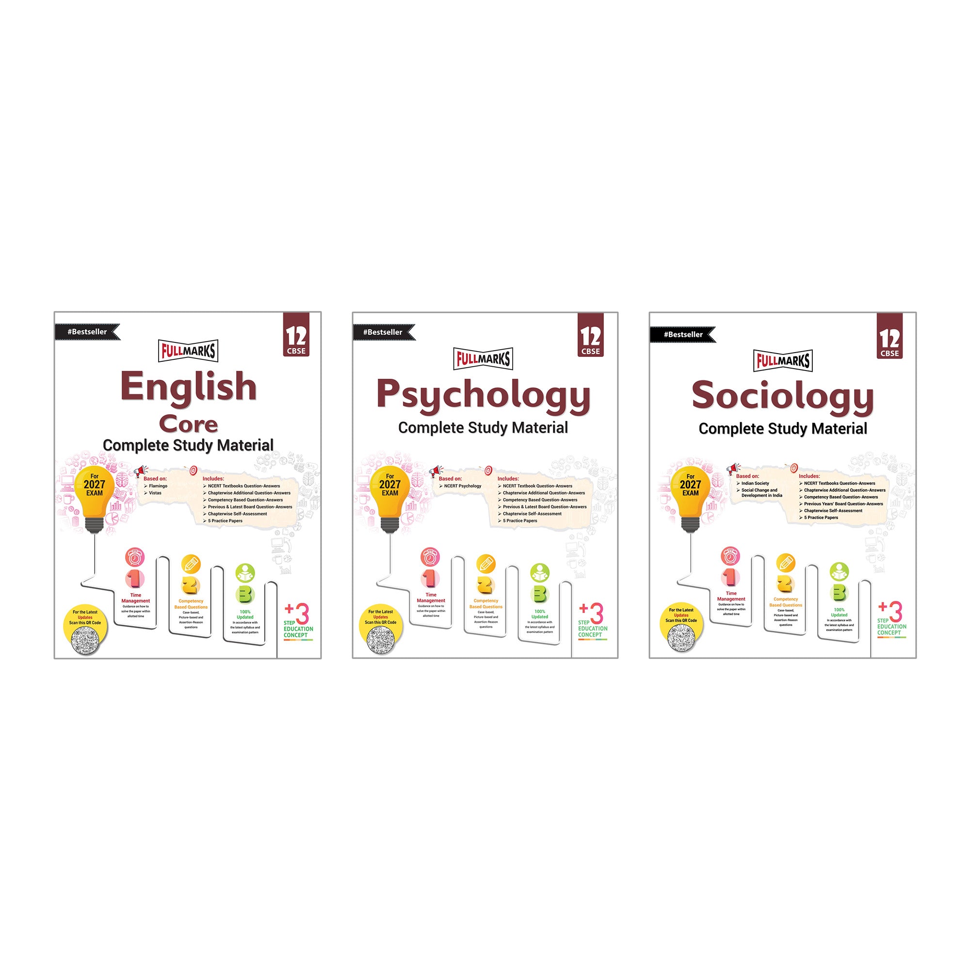 Full Marks Class 12 Combo of 3 Books - English Core + Psychology + Sociology | Complete Study Material