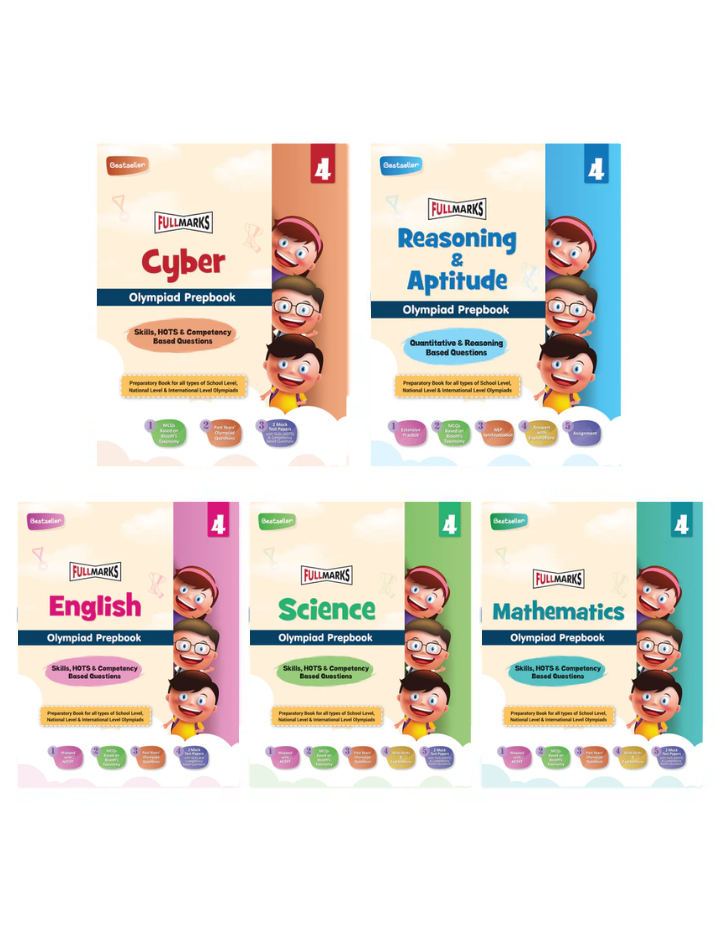 Olympiad Combo (Math, English, Cyber, Reasoning & Science) Books for Class 4